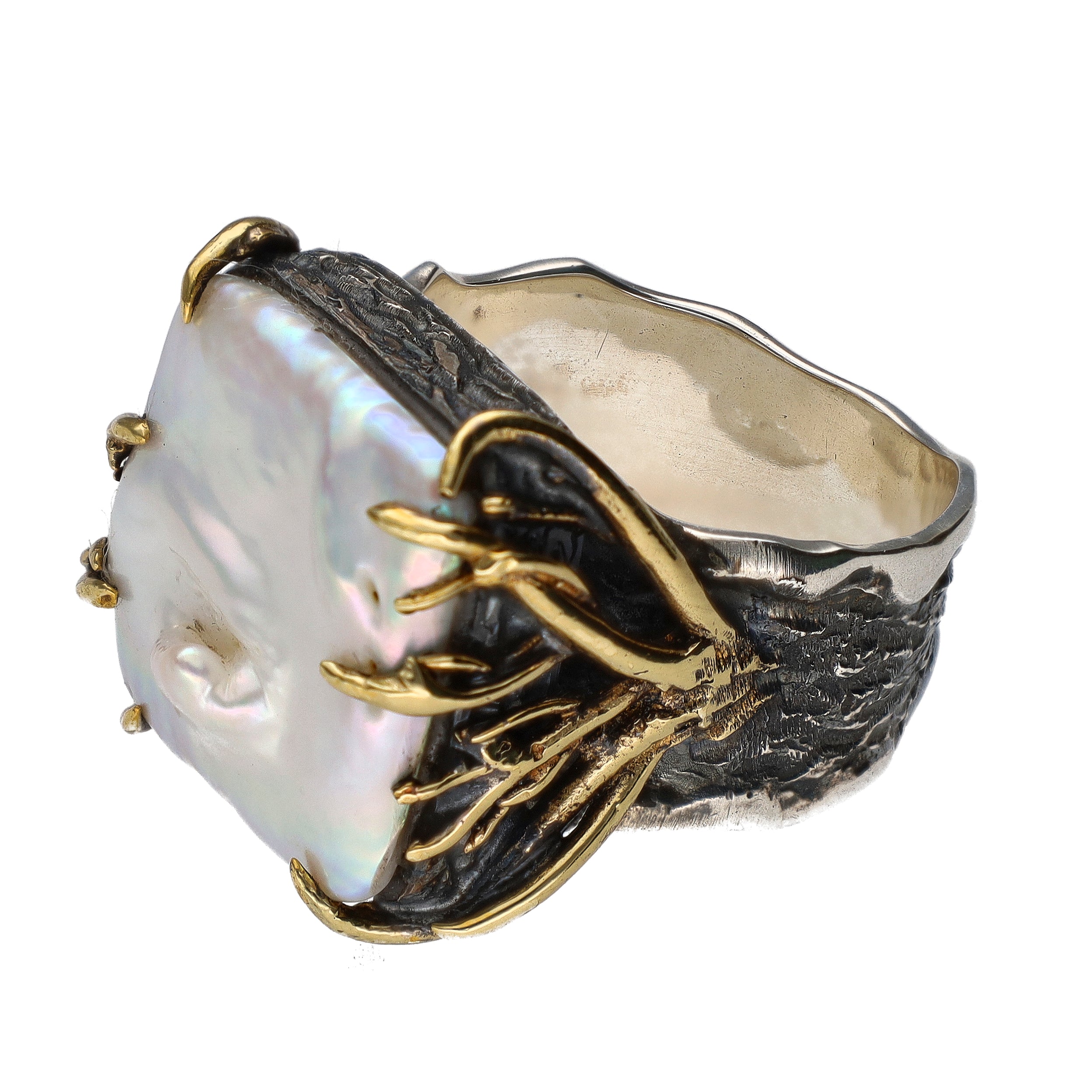 Bora Jewelry of Brooklyn Sterling Silver & Bronze Baroque Pearl Ring