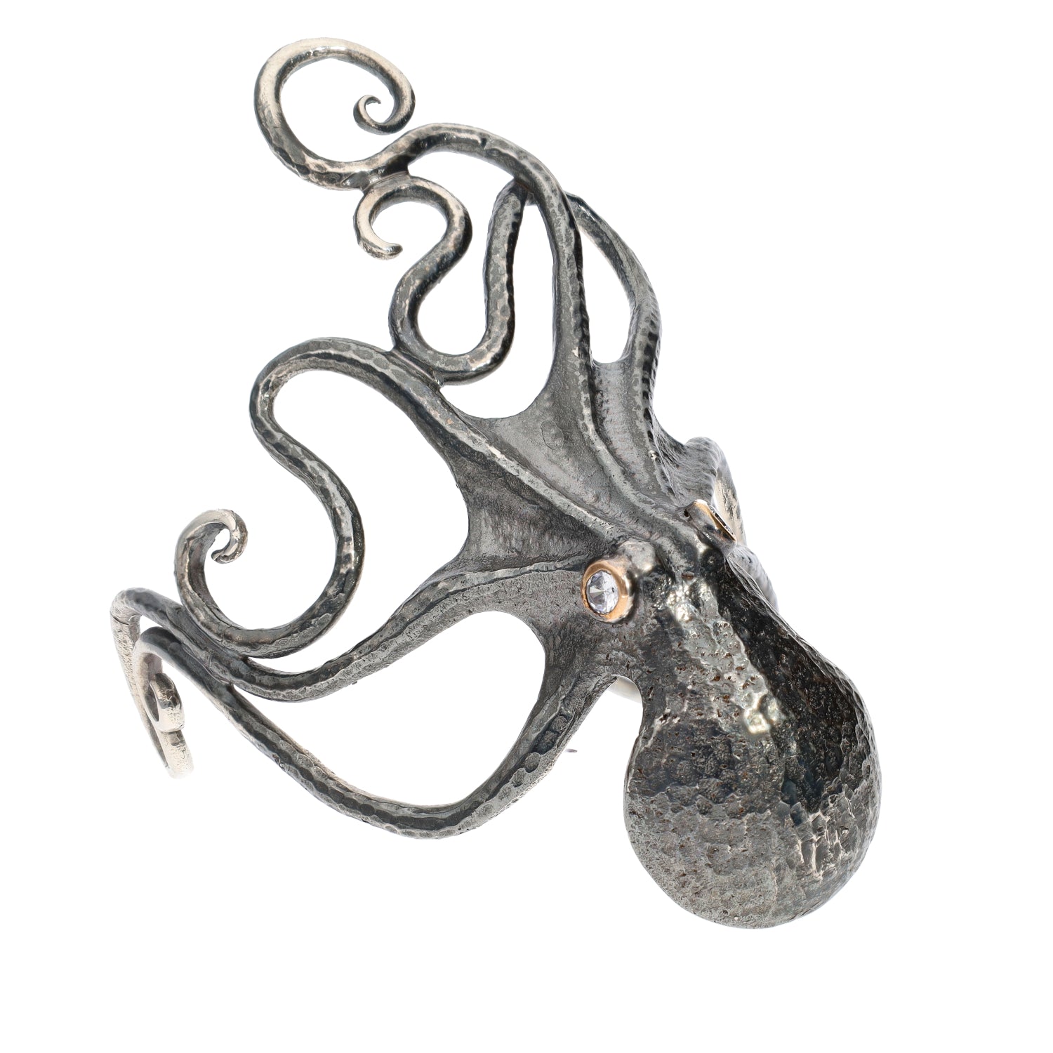 Bora Jewelry of Brooklyn Oxidized Sterling Silver & Bronze Octopus Bracelet w/Green CZ Eyes
