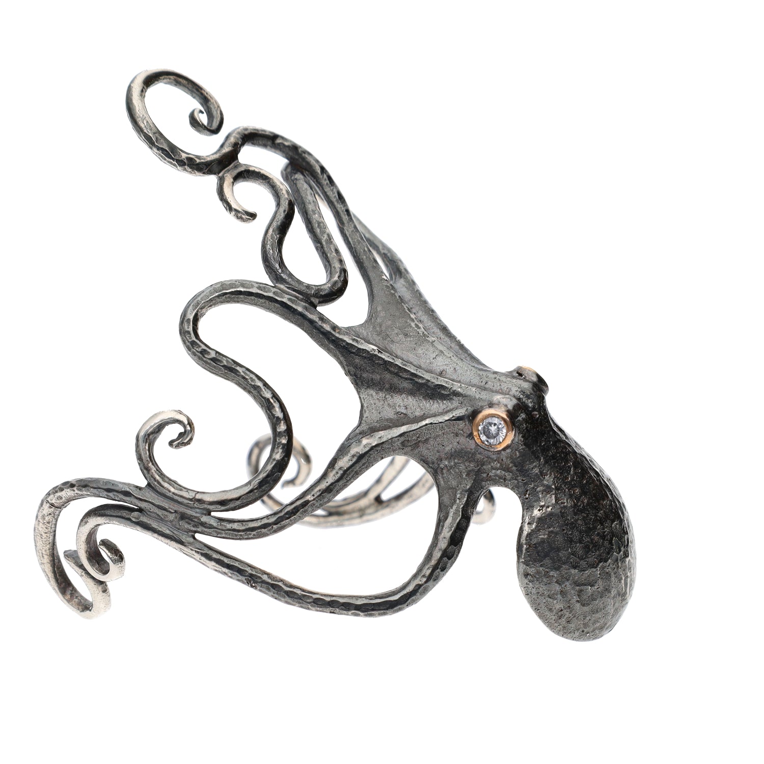 Bora Jewelry of Brooklyn Oxidized Sterling Silver & Bronze Octopus Bracelet w/Green CZ Eyes