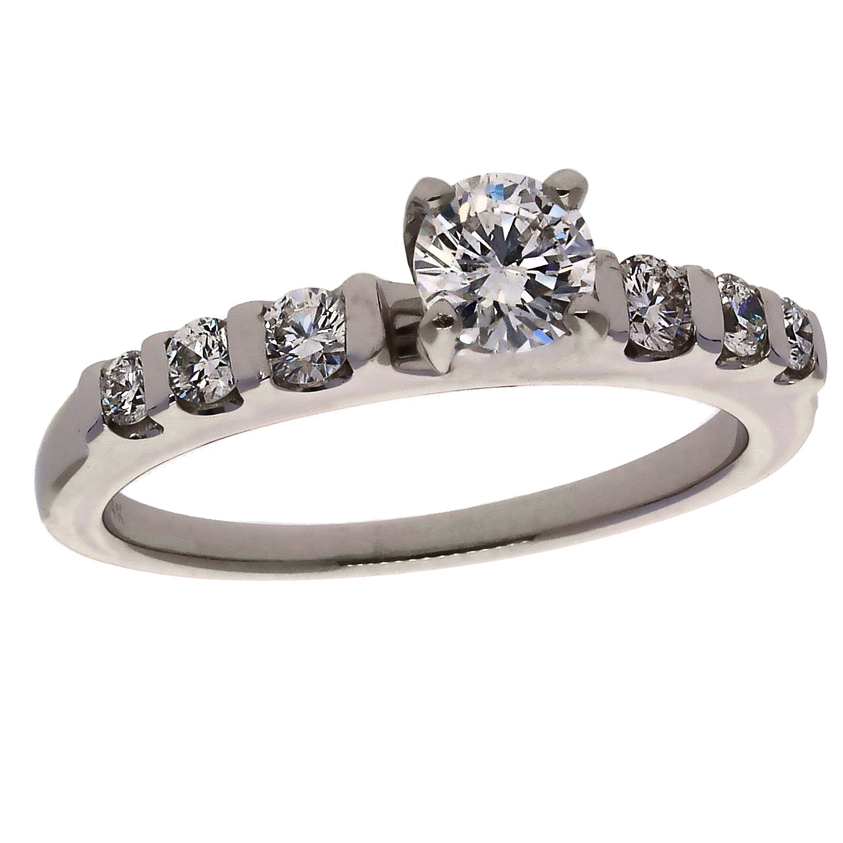 14K White Gold with Round Center Diamond Engagement Ring