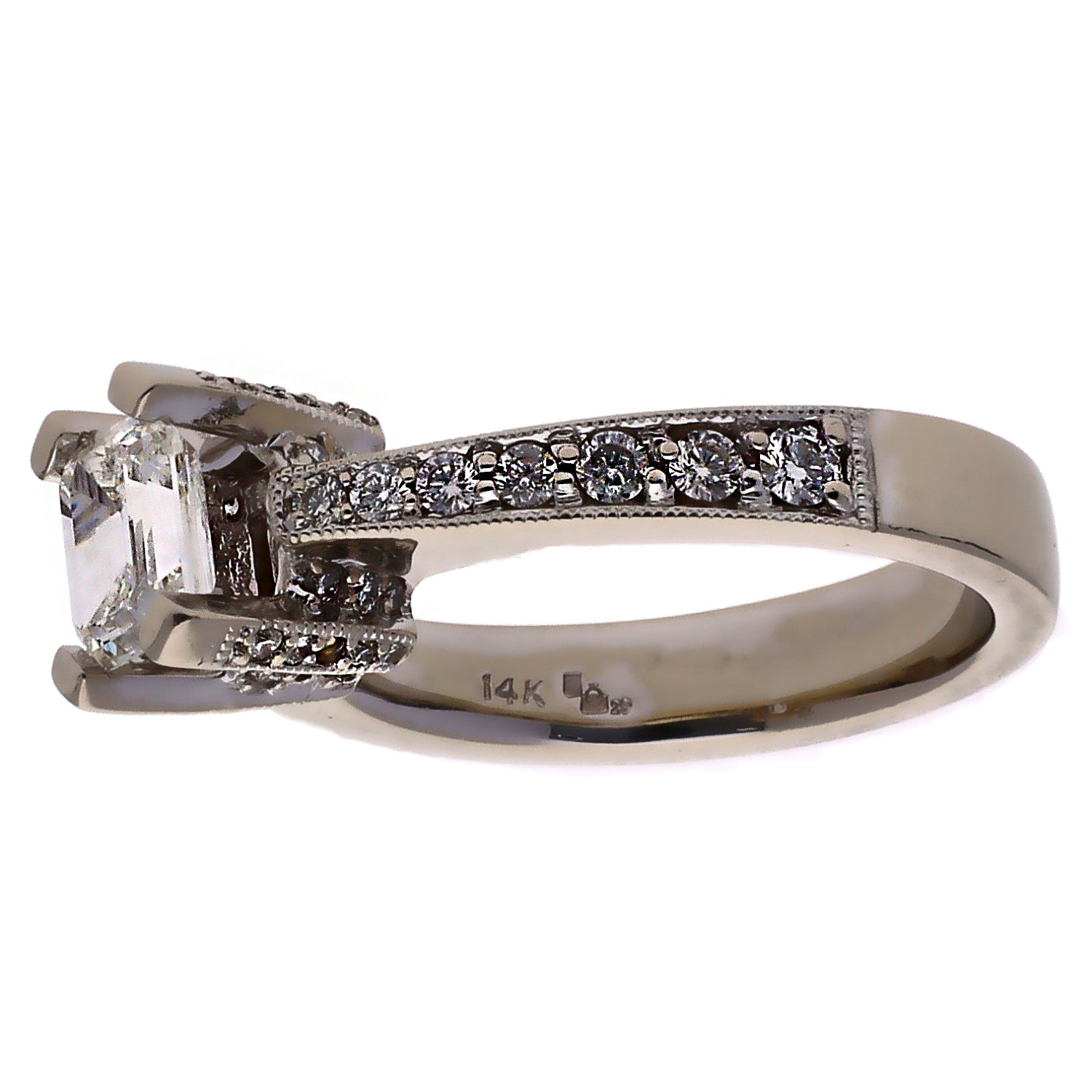 14K White Gold Emerald Cut Diamond Engagement Ring and Wedding Band Set