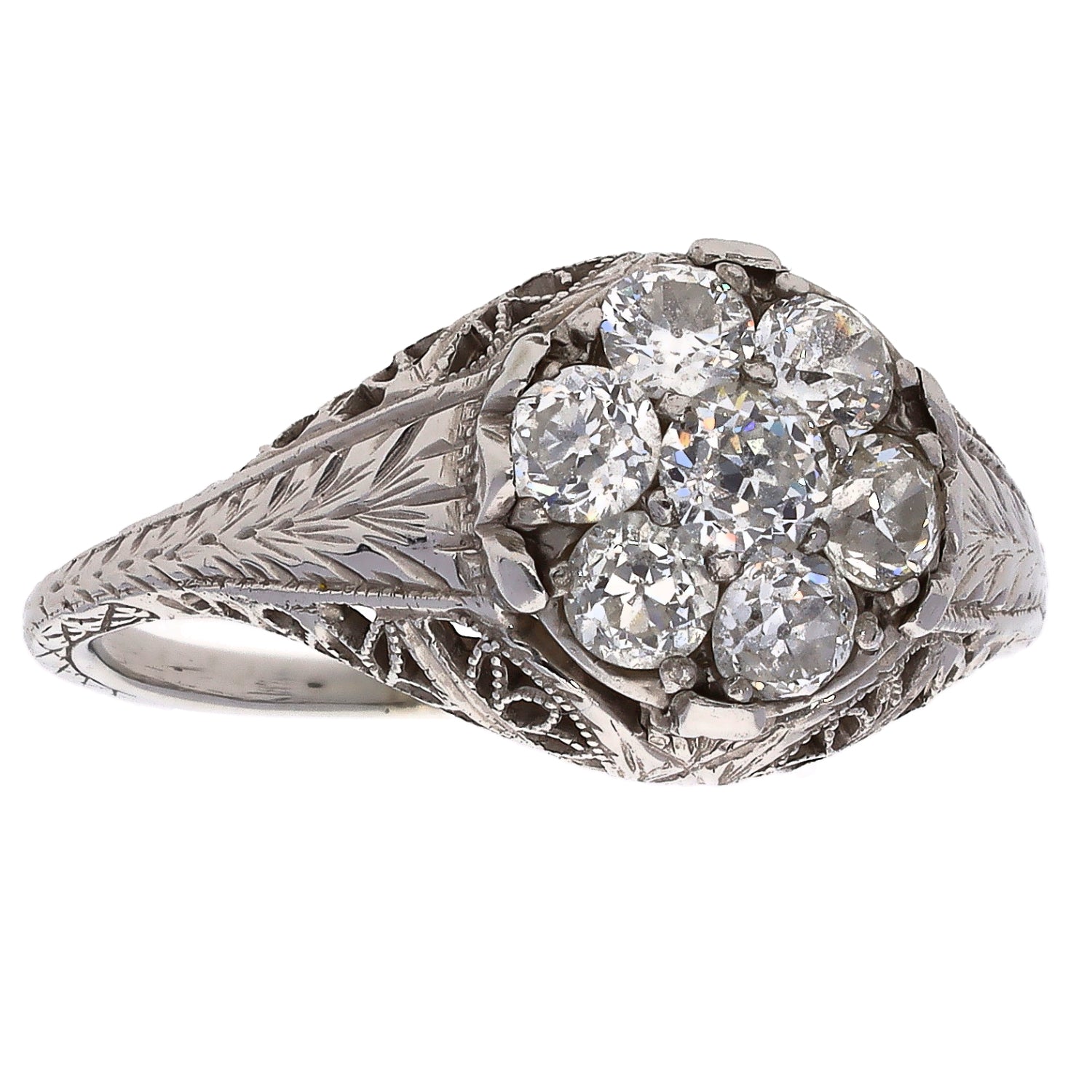 Vintage 18K White Gold Seven Diamond Cluster Fashion/Engagement Ring