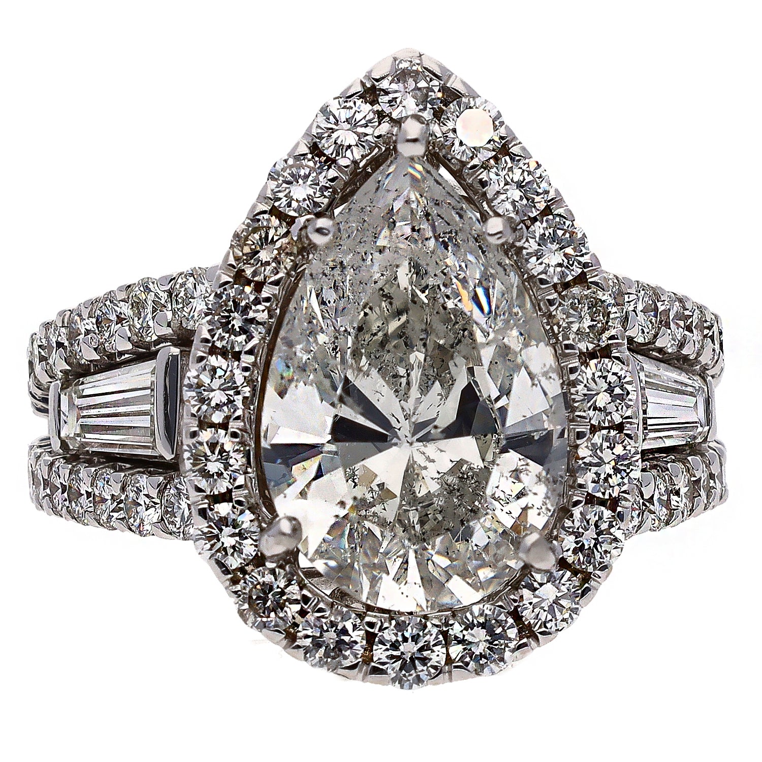 Vintage 18K White Gold 5.09ct Center Pear Diamond Fashion/Engagement Ring