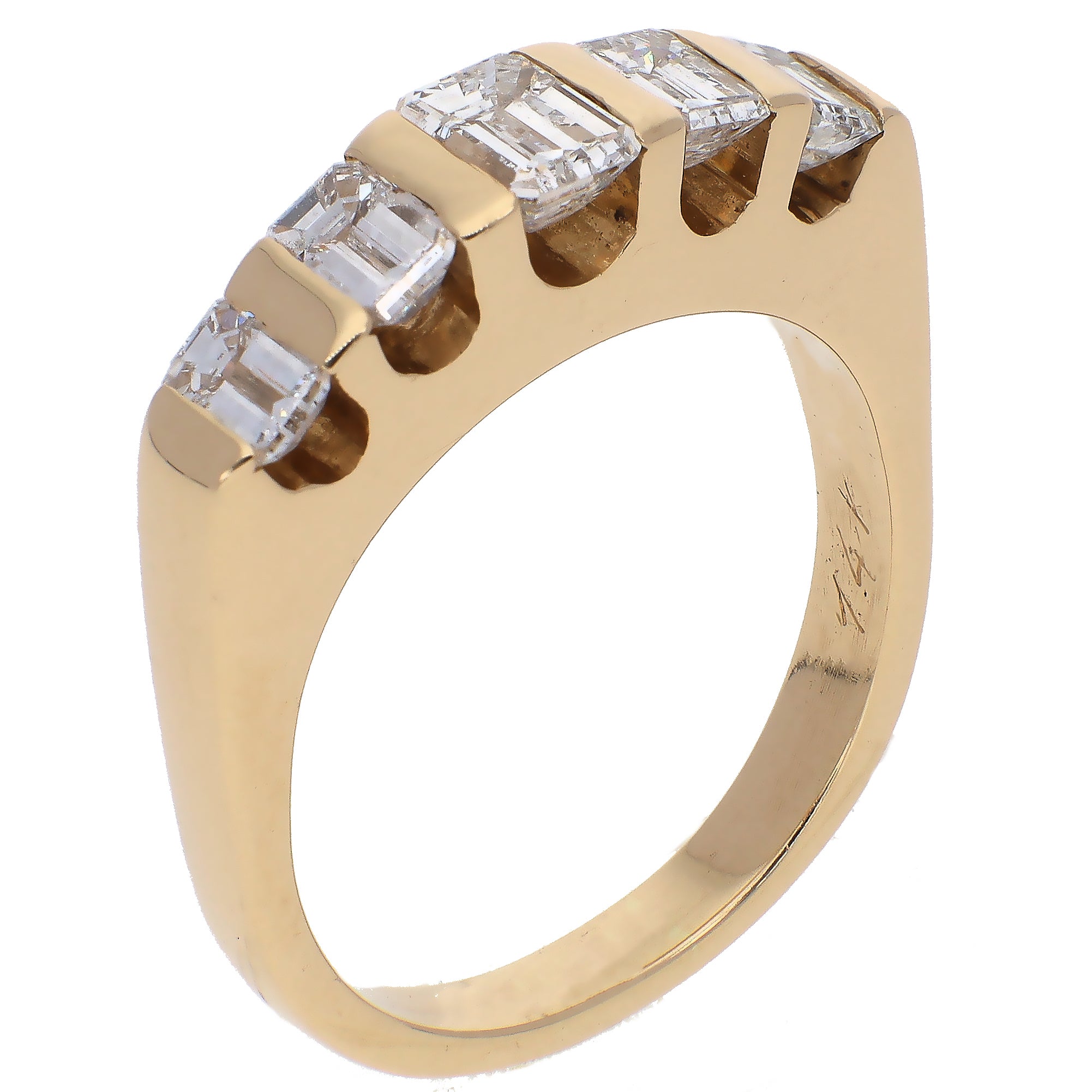 14K Yellow Gold Emerald Cut Five Stone Diamond Anniversary Band Ring