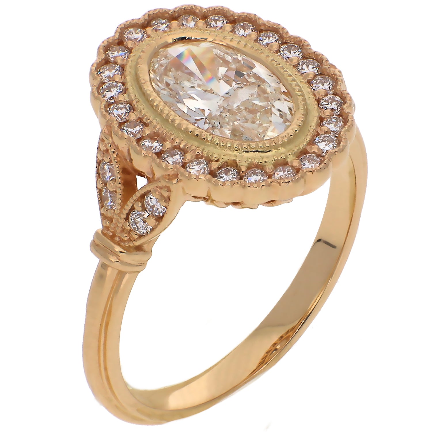 14K Yellow Gold Oval Diamond w/Halo Engagement Ring