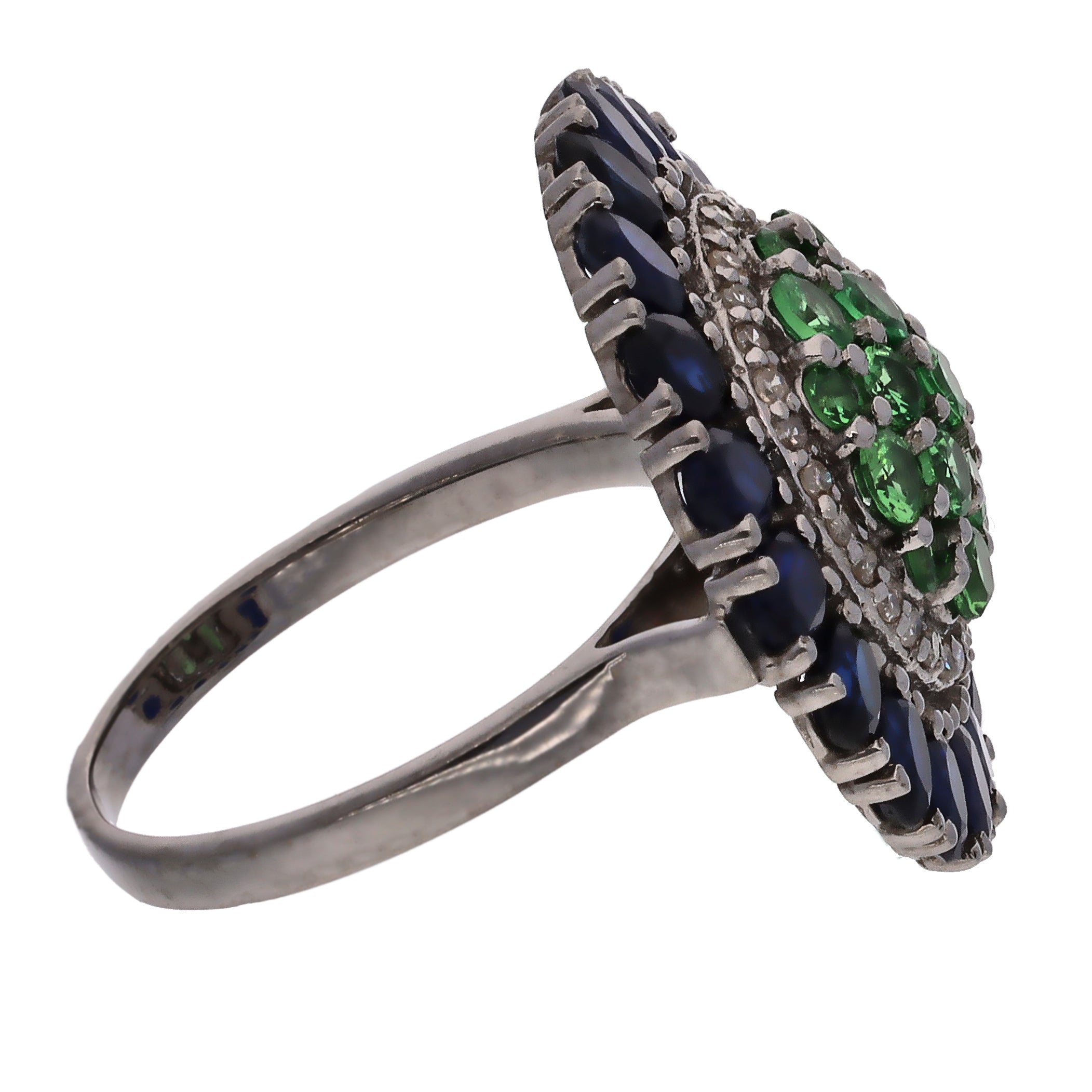 Sterling Silver Sapphire, Tsavorite Garnet, & Diamond Ring