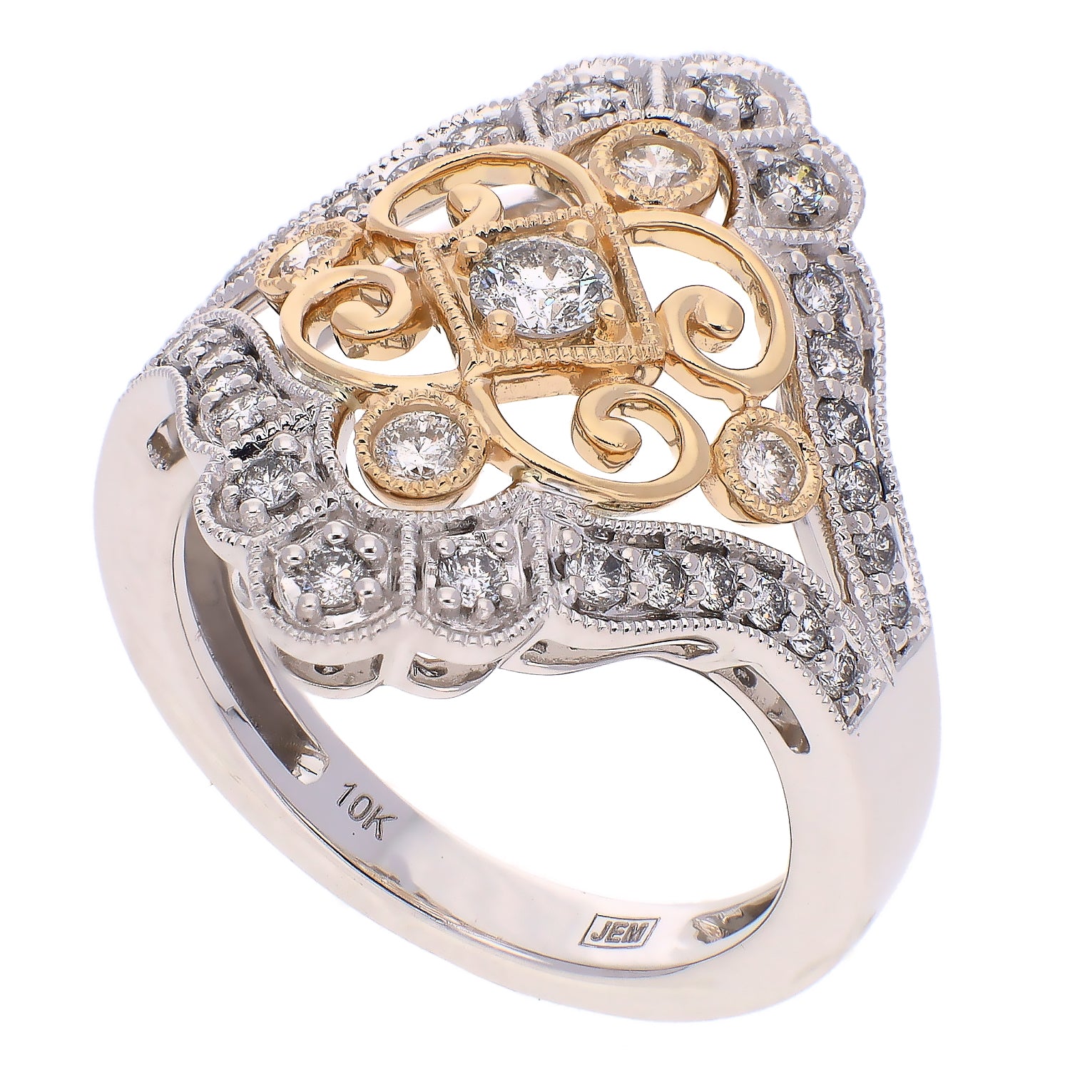 10K White and Yellow Gold Diamond Ring