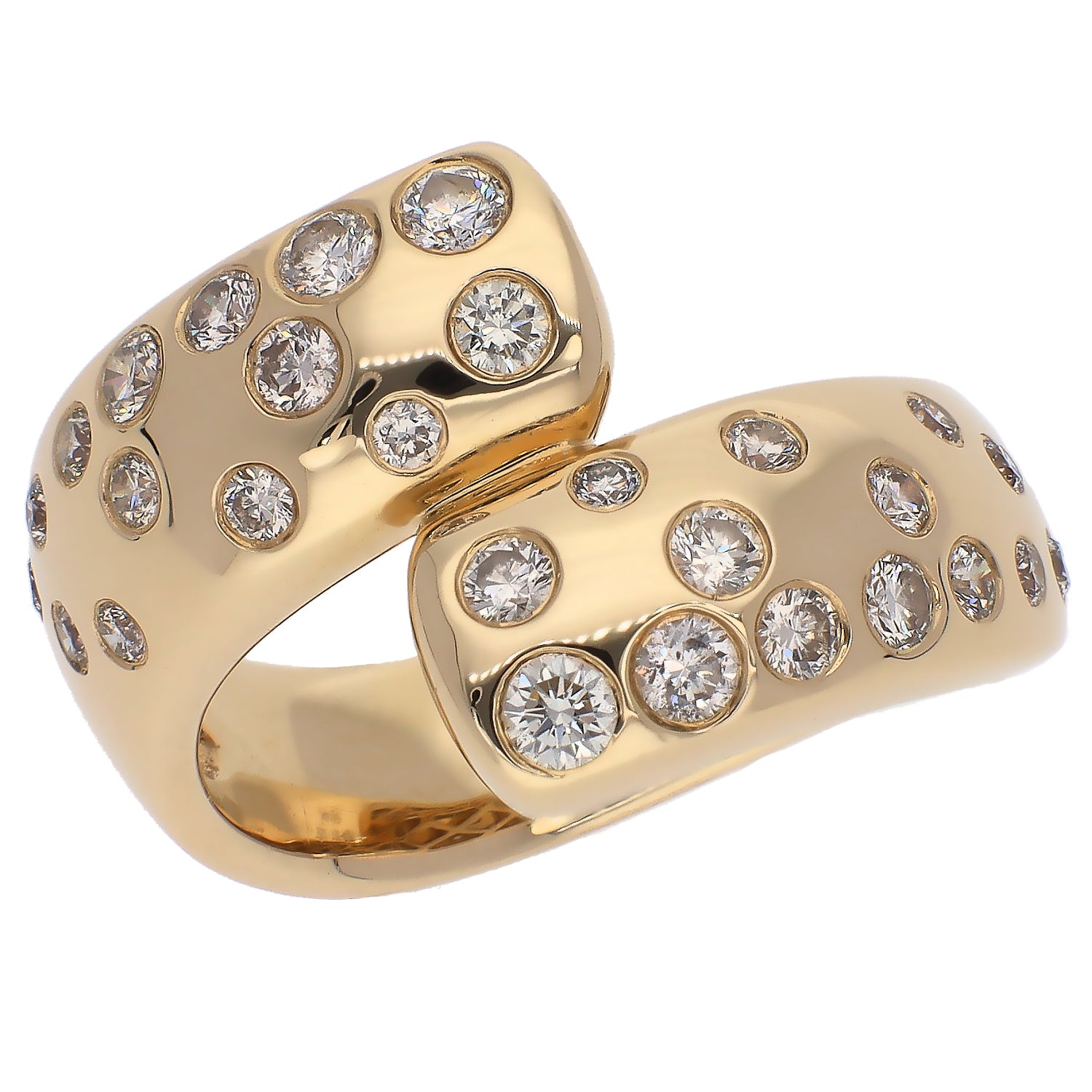 14K Yellow Gold Round Diamonds Bypass Ring