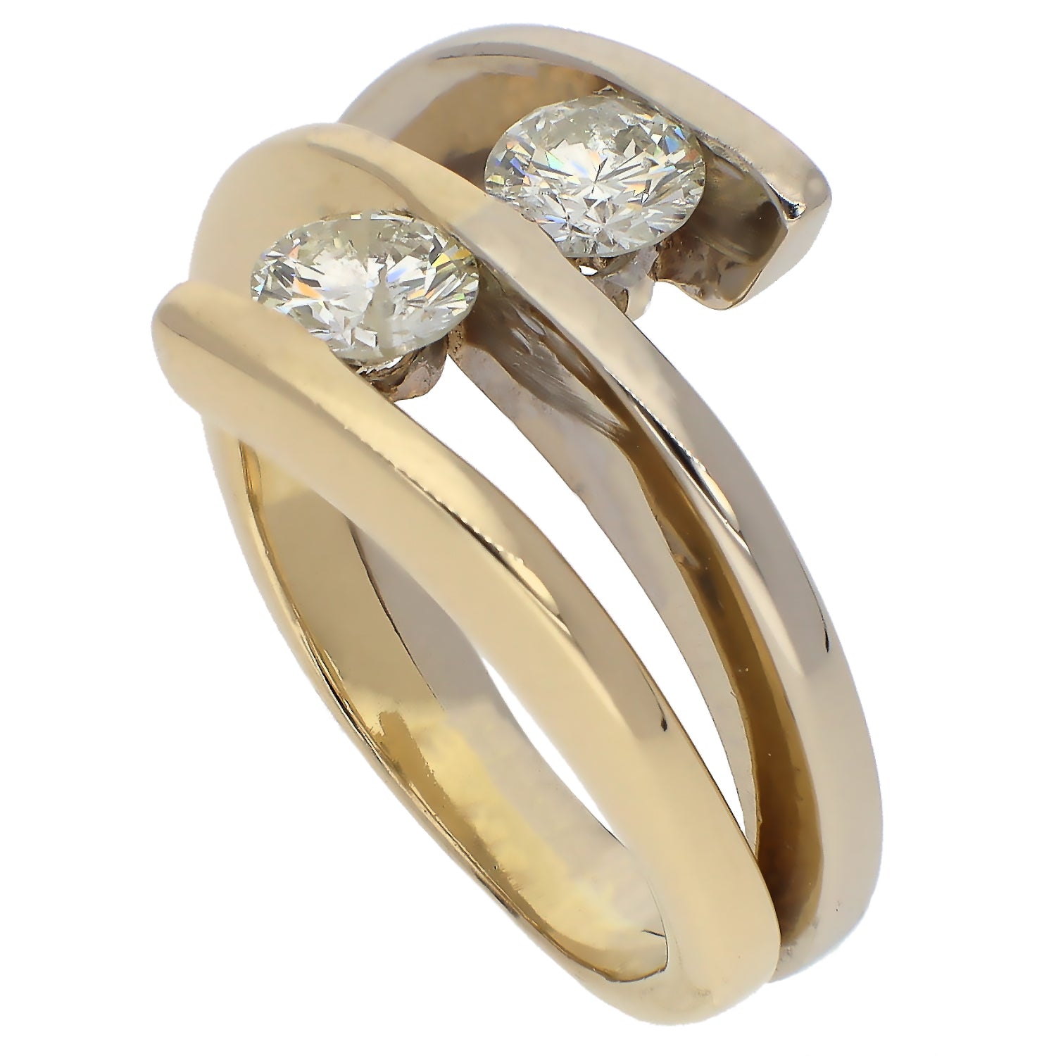 14K Yellow and White Gold Diamond Bypass Ring