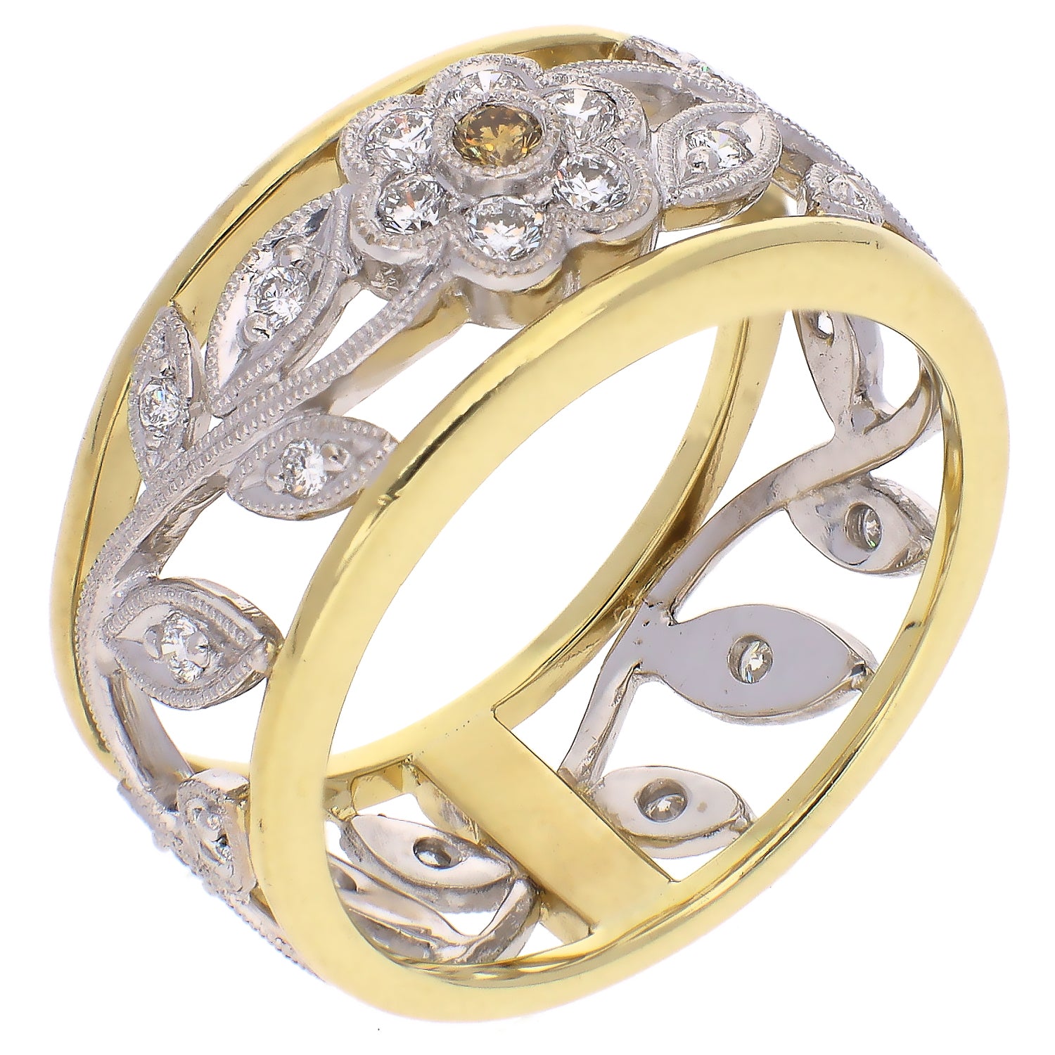 Simon G Trellis Two Tone White and Yellow Gold Diamond Wide Band Ring