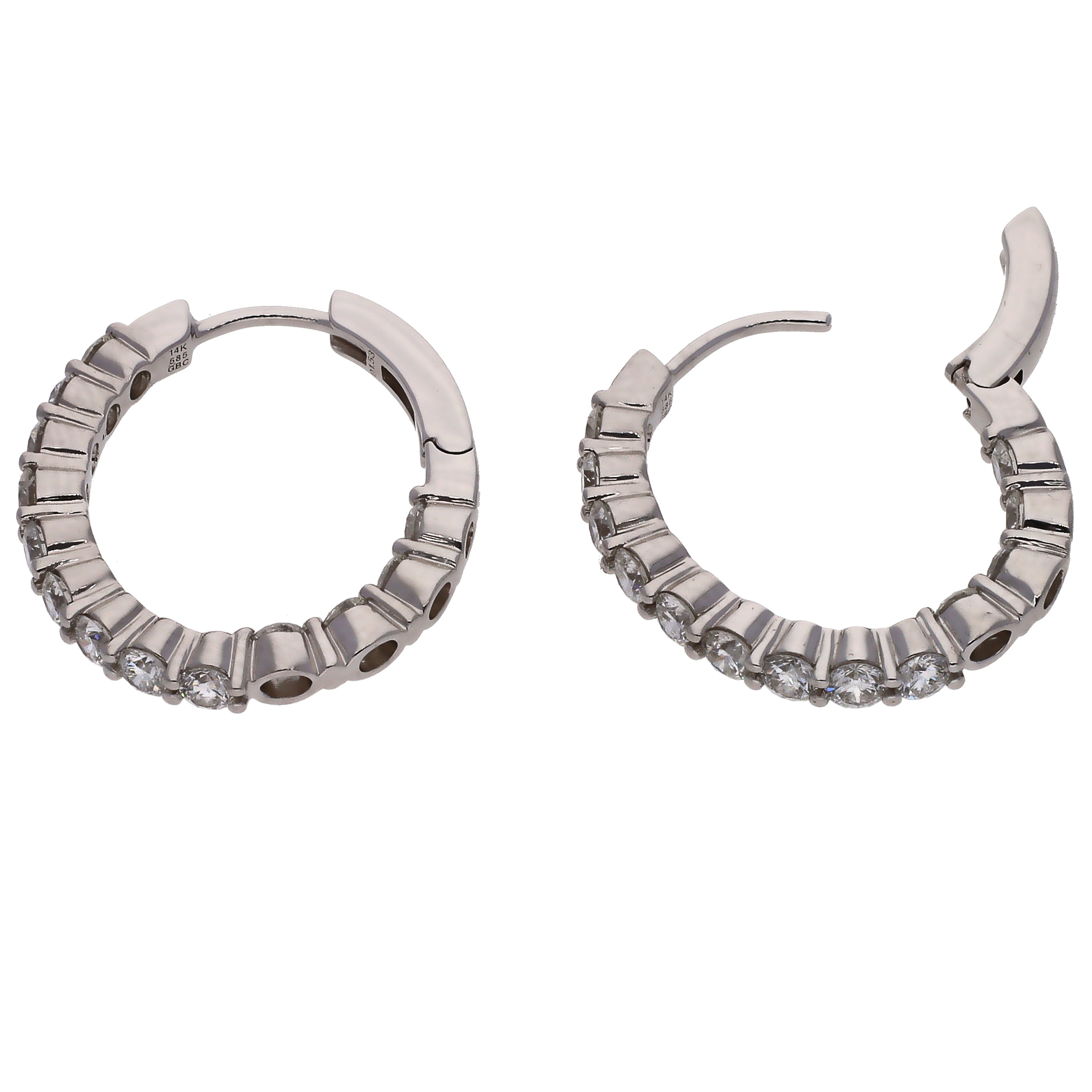 14K White Gold Inside/Outside Oval Diamond Hoop Earrings
