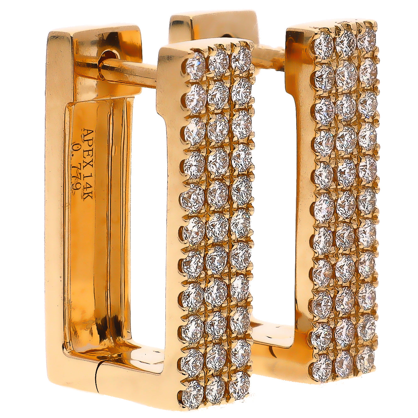 14K Yellow Gold Modern Geometric Shaped Diamond Earrings