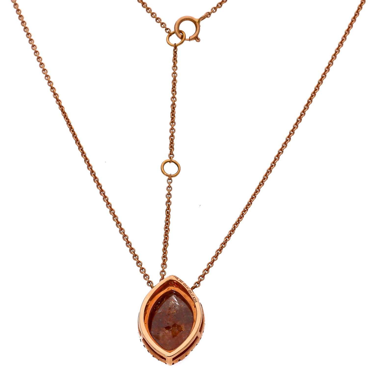 14K Rose Gold Rough Cut Center Diamond with Diamond Halo Pendant 16" Necklace