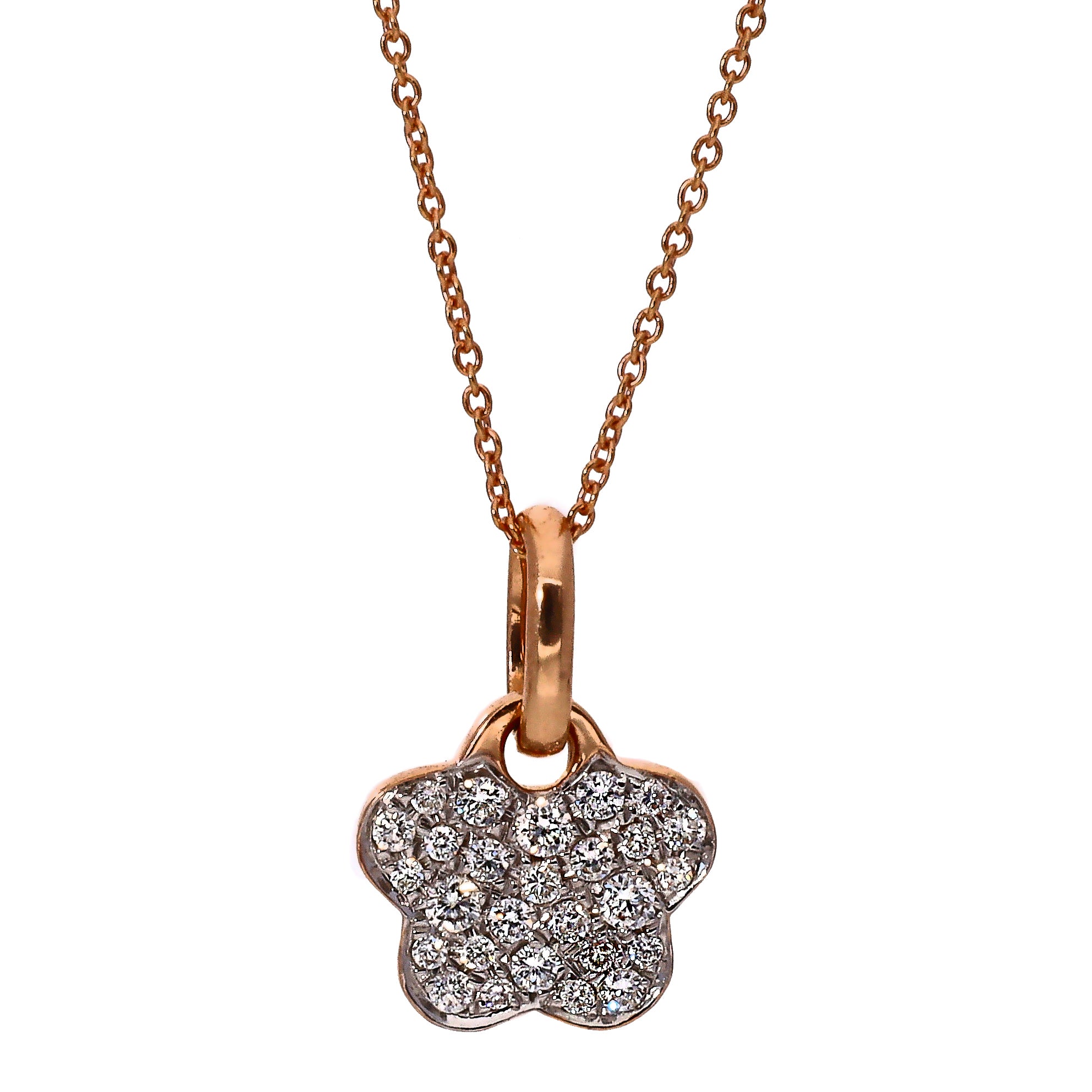 14K Rose Gold Floral Diamond Cluster Necklace