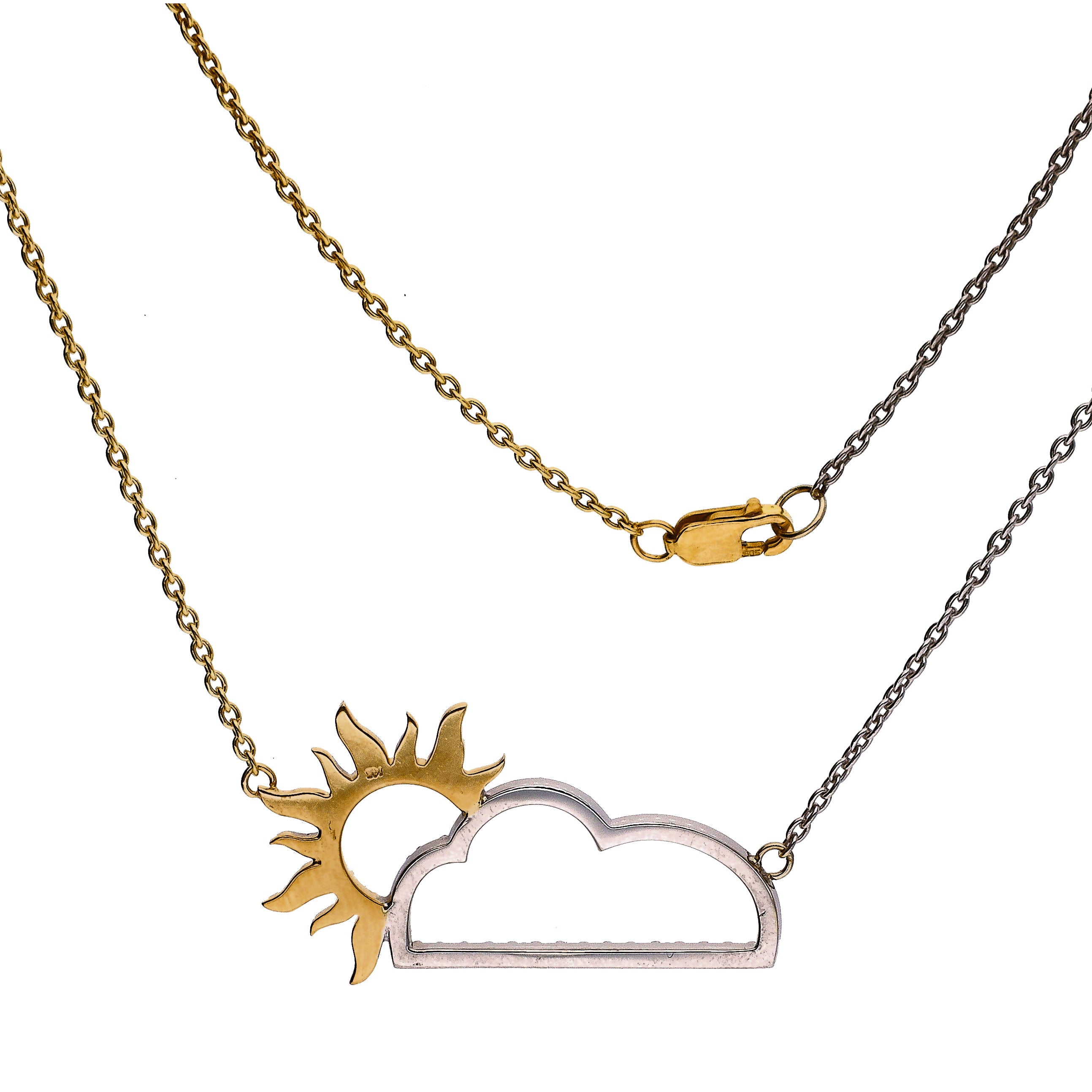 14K White and Yellow Gold Custom Design "Every Cloud" Diamond & Yellow Sapphires Necklace