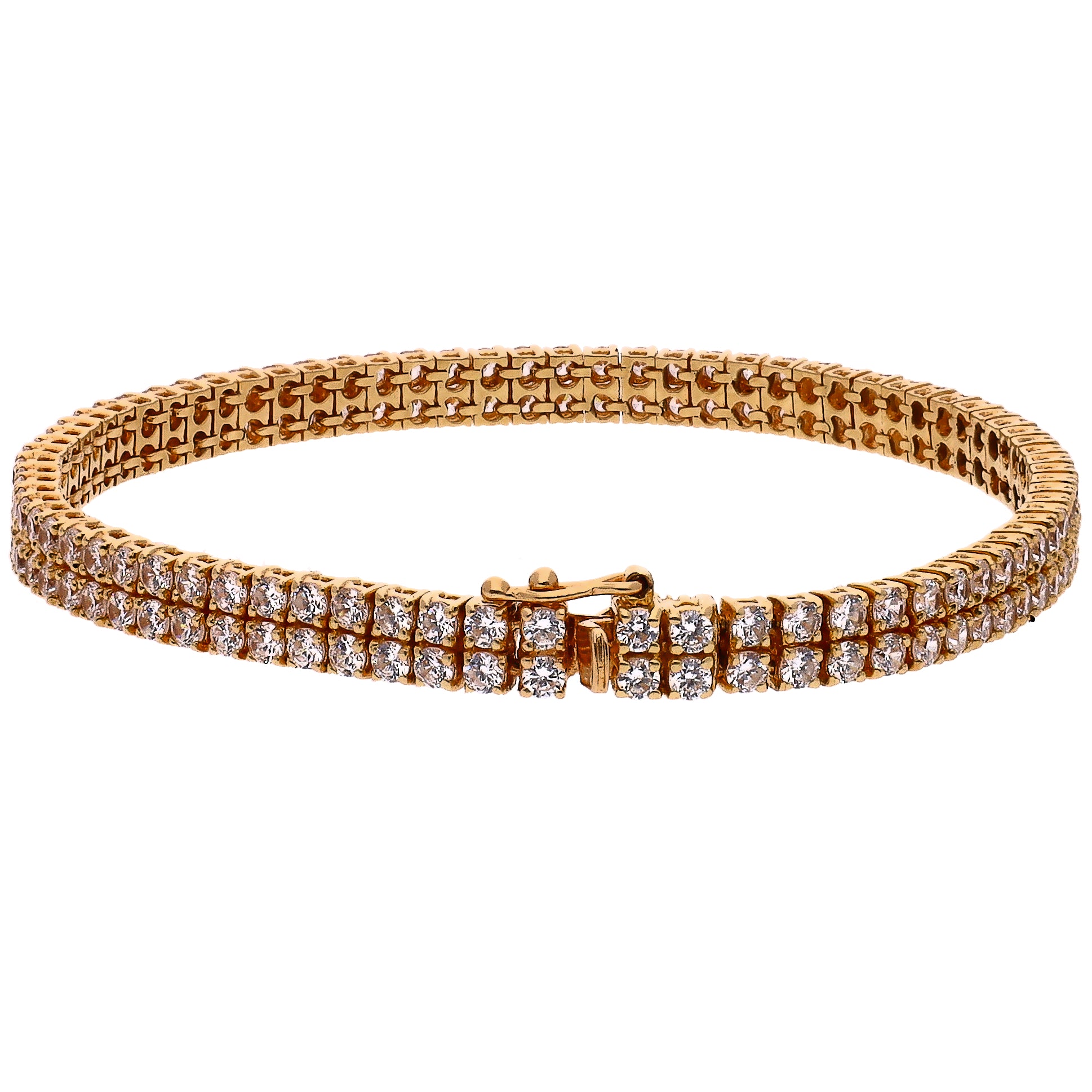 14K Yellow Gold Double Row Diamond Tennis Bracelet