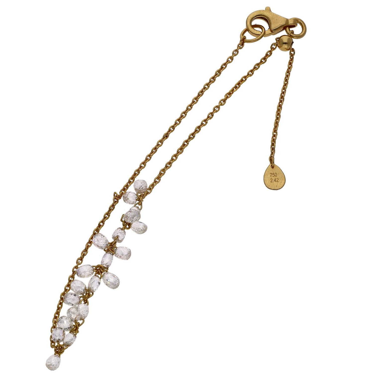 18K Yellow Gold Briolette Diamond Chain Bracelet