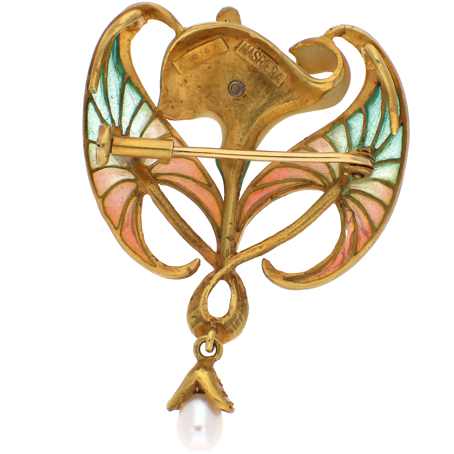 18K Yellow Gold Plique-a-Jour and Diamond  Brooch