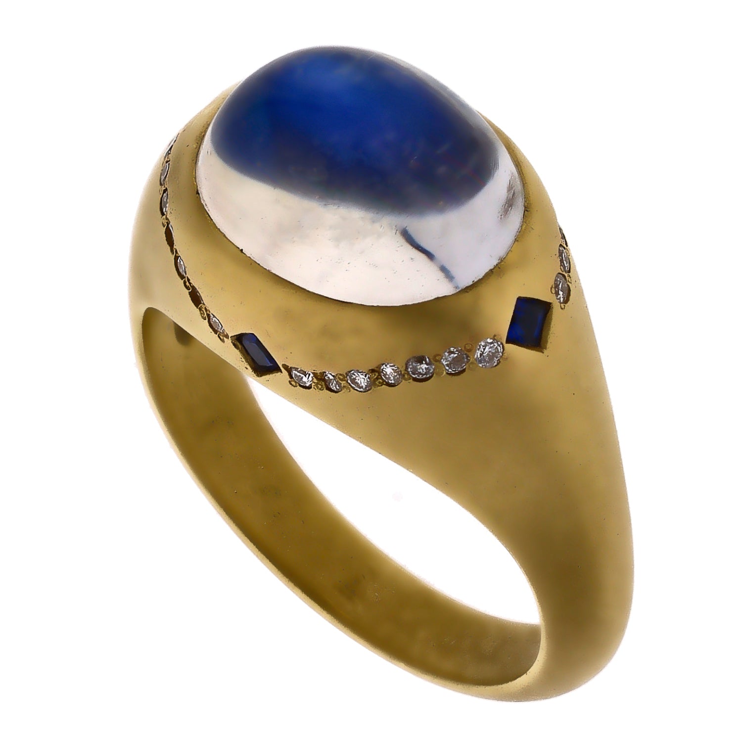 18K Yellow Gold Moonstone, Sapphire, and Diamond Ring