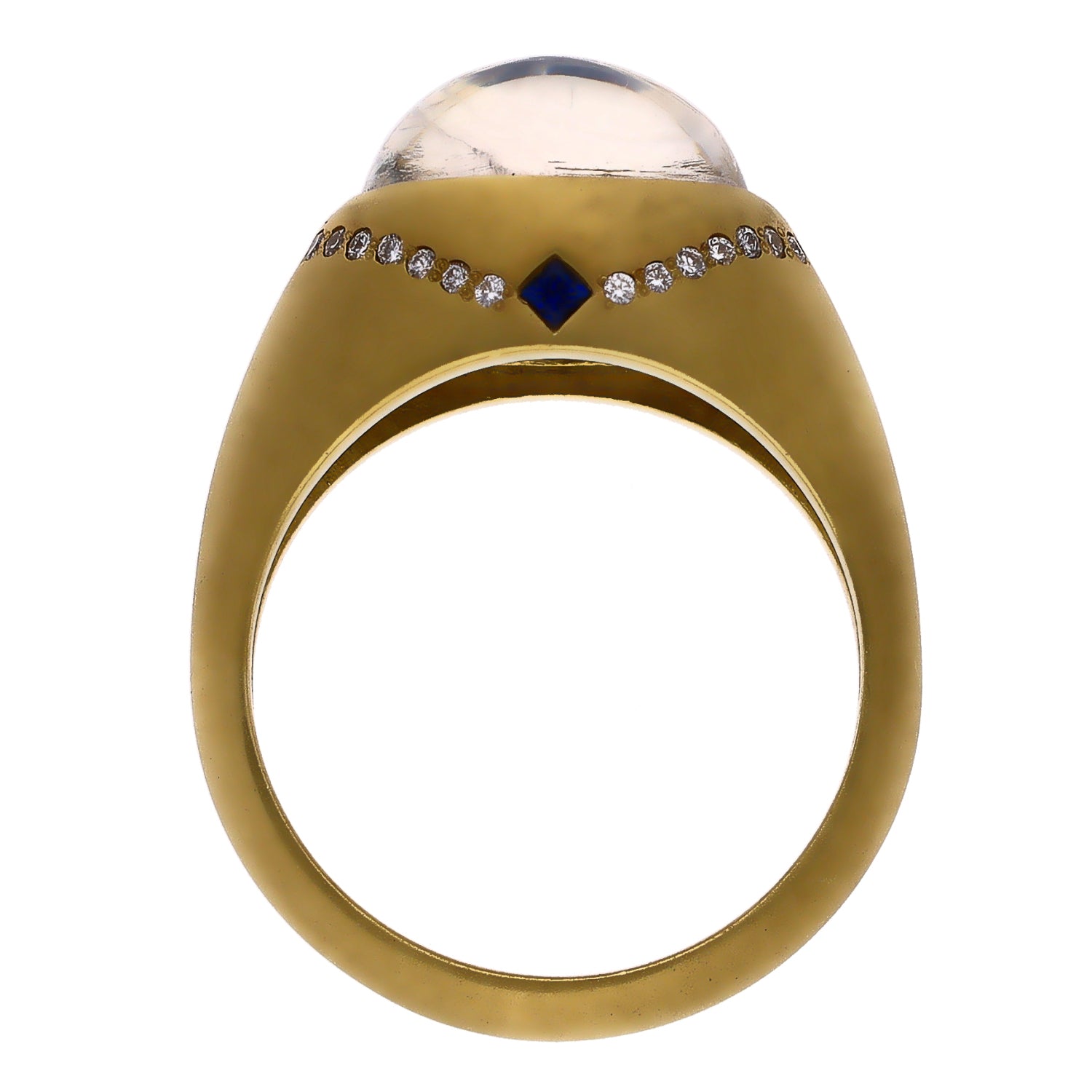 18K Yellow Gold Moonstone, Sapphire, and Diamond Ring