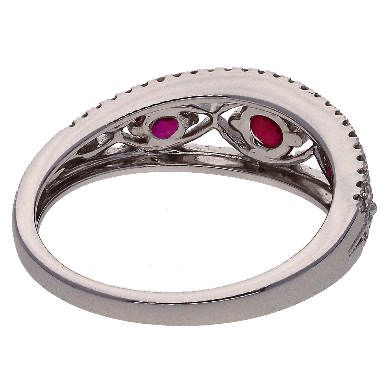 14K White Gold Round Rubies and Diamond Fashion Ring