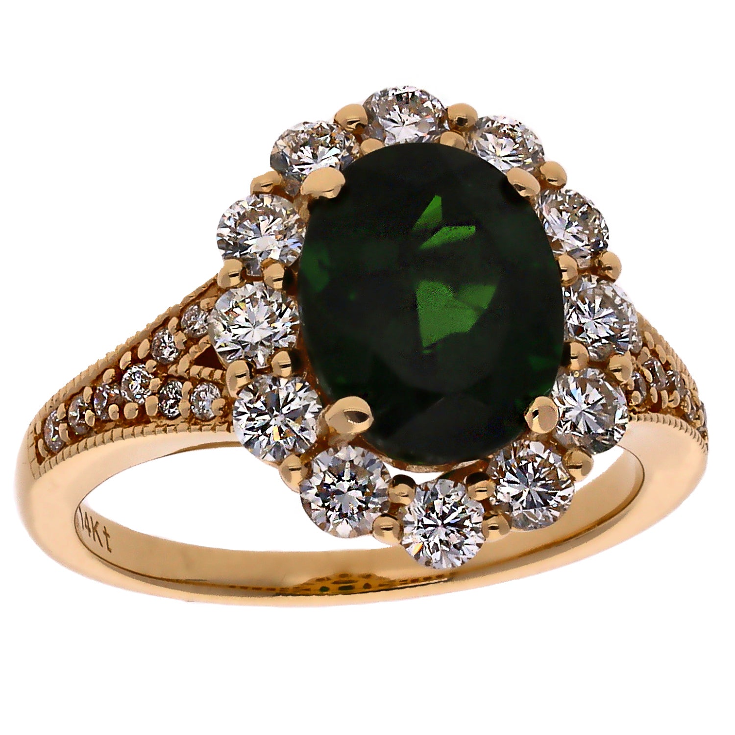 18K Yellow Gold Oval Chrome Diopside & Diamond Ring