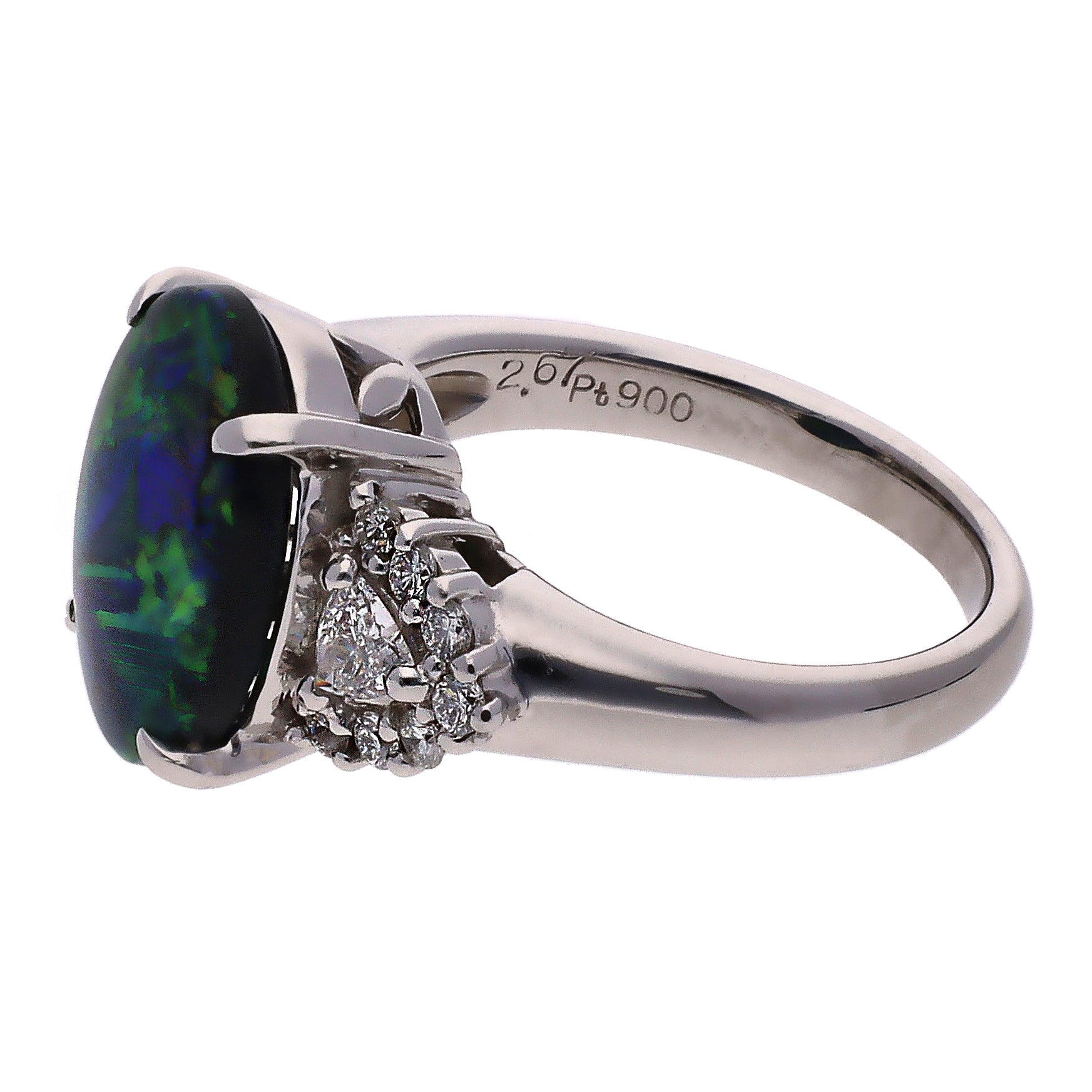 Platinum Australian Lightning Ridge Black Opal and Diamond Ring