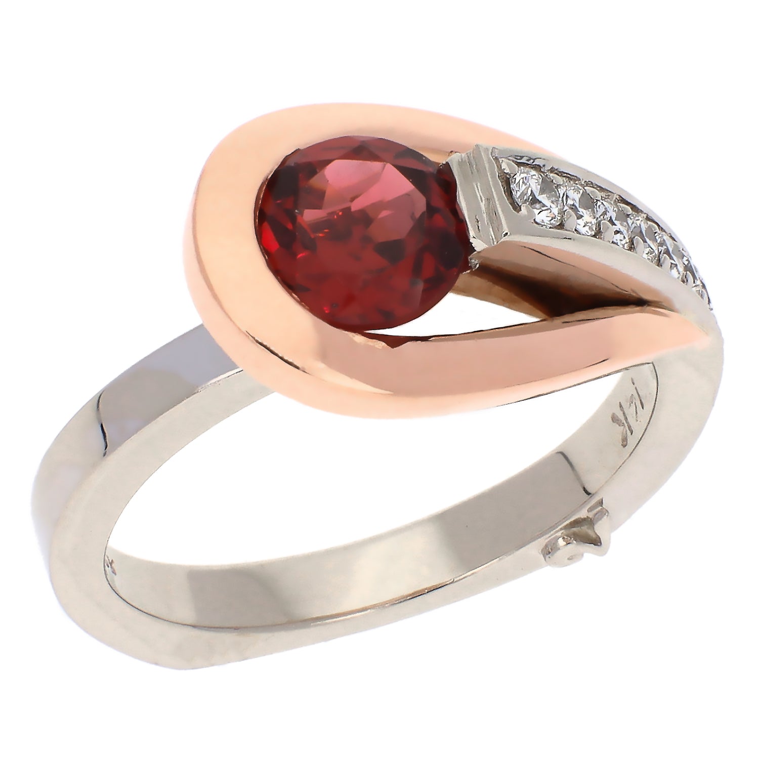 Ancora Design 14K White and Rose Gold Garnet and Diamond Ring