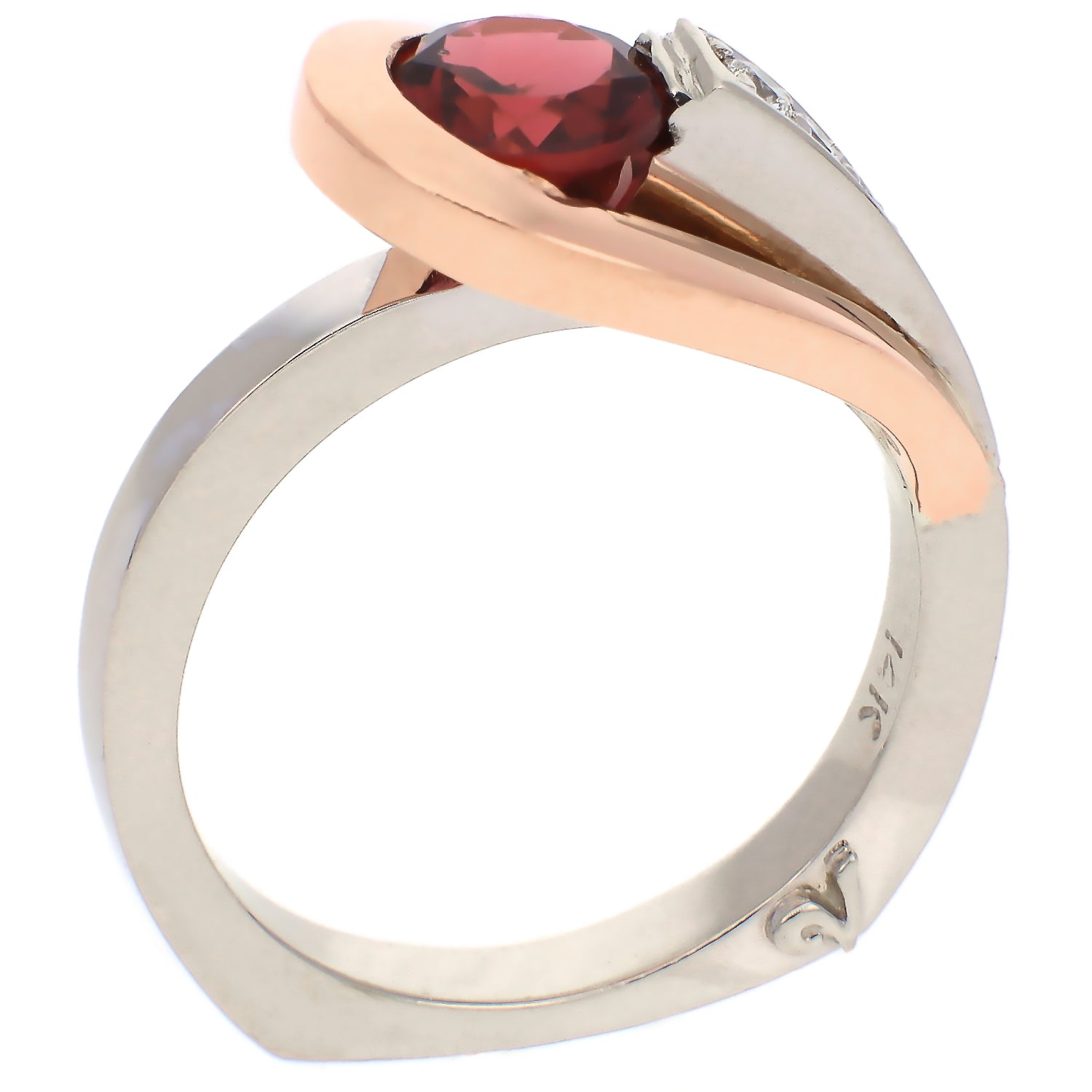 Ancora Design 14K White and Rose Gold Garnet and Diamond Ring