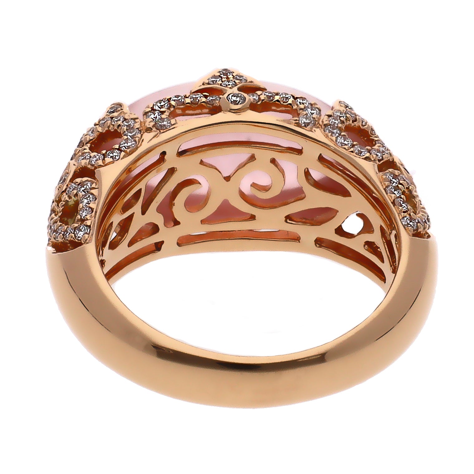 18K Rose Gold Rose Quartz Cabochon and Diamond Ring