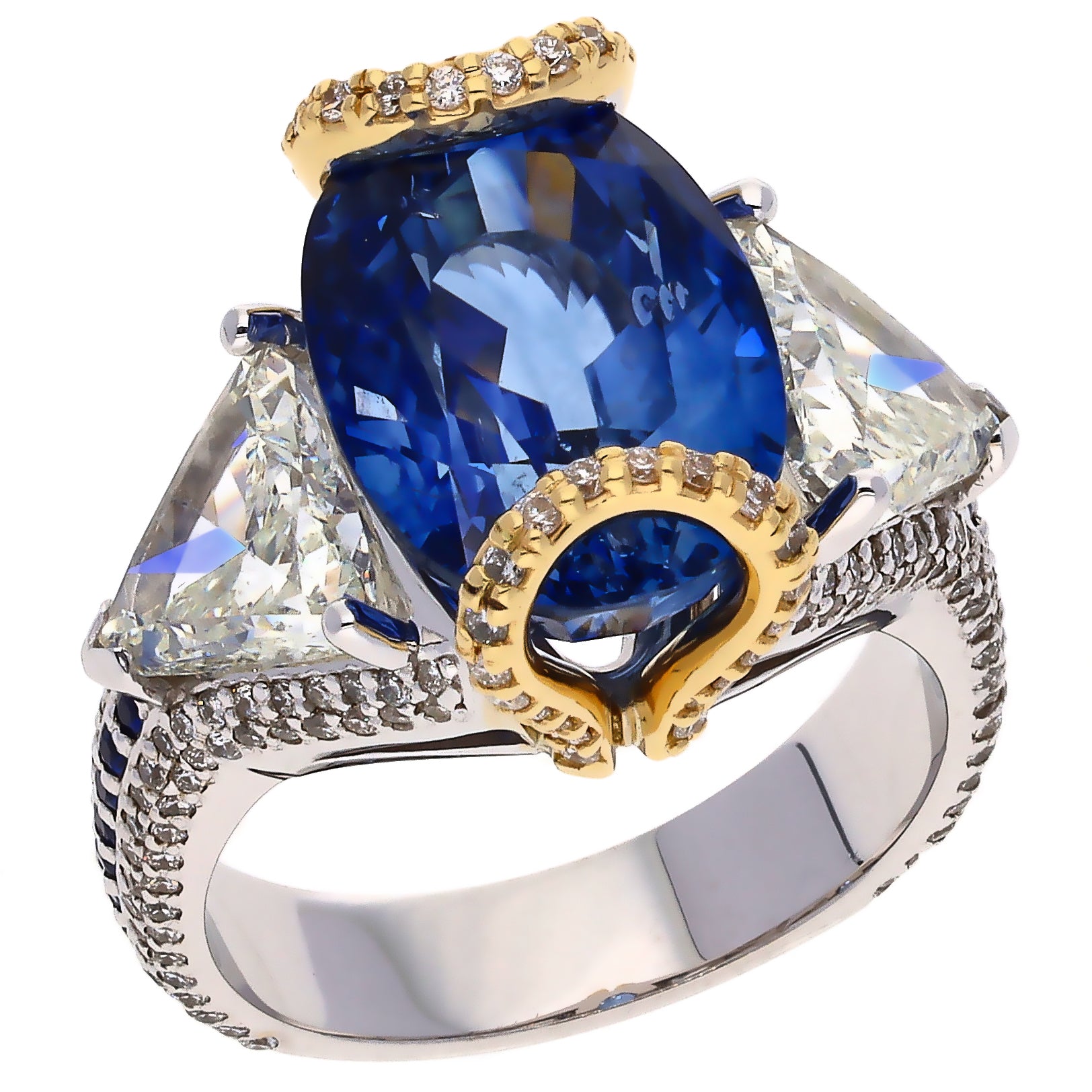 18K White & Yellow Gold Custom Design Sapphire & Diamond Ring