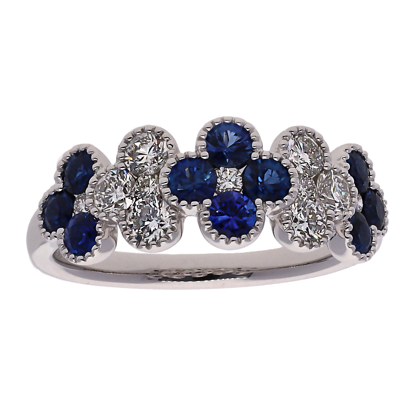 18K White Gold Sapphire and Diamond Floral Band Ring