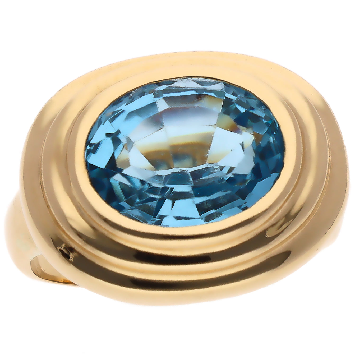 14K Yellow Gold Oval Blue Topaz Set East and West