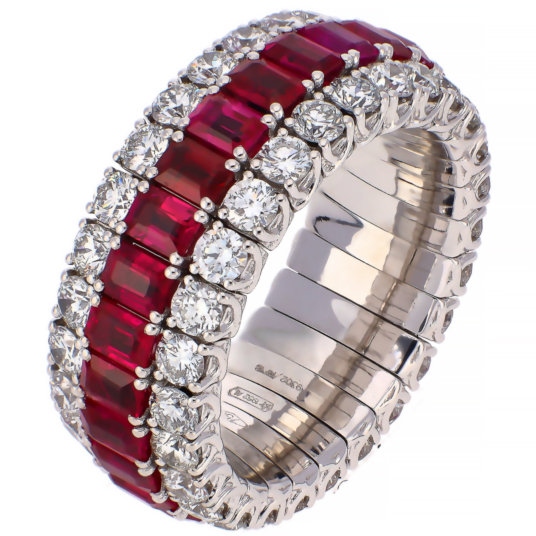 Picchiotti Xpandable 18K White Gold Octagonal Rubies and Diamond Band Ring