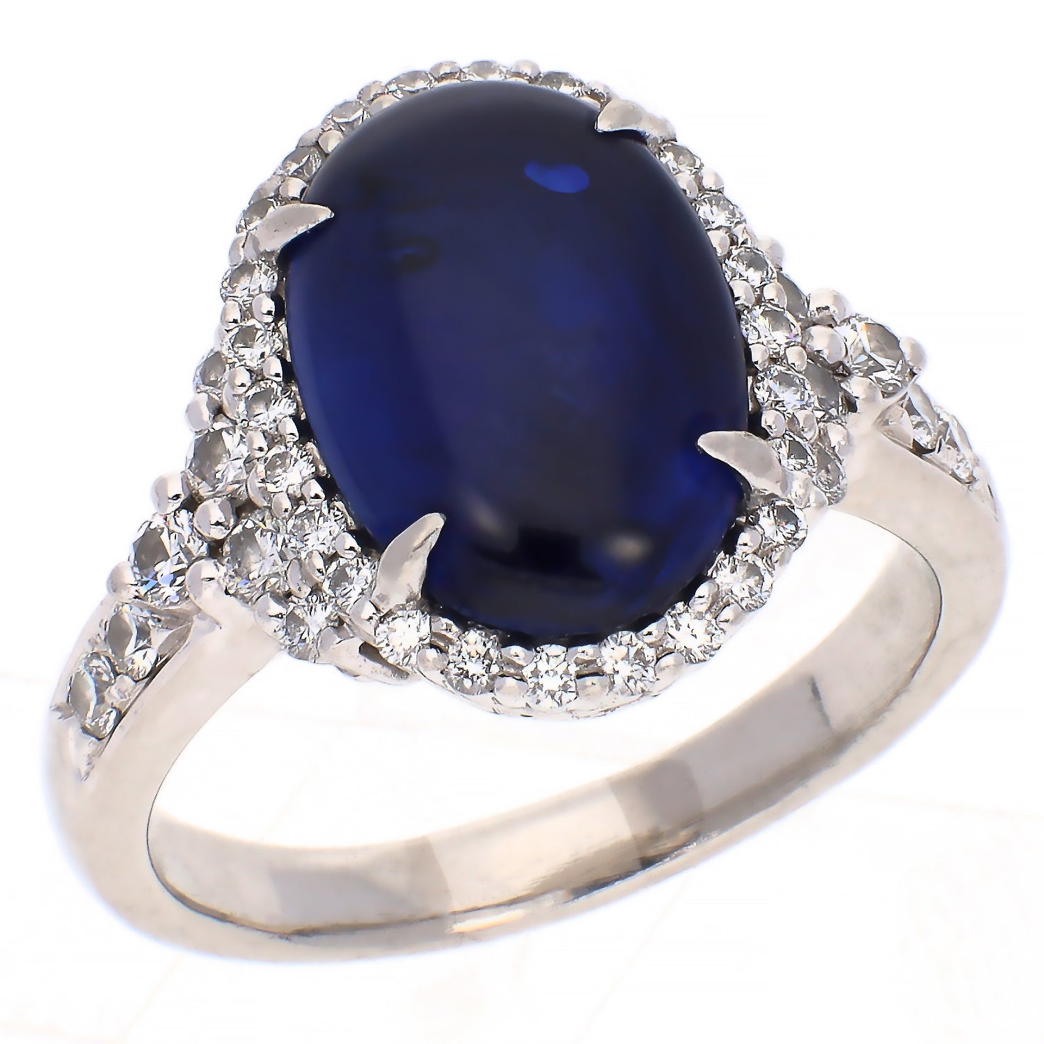 Platinum Cabochon 7.73ct Sapphire and Diamond Ring