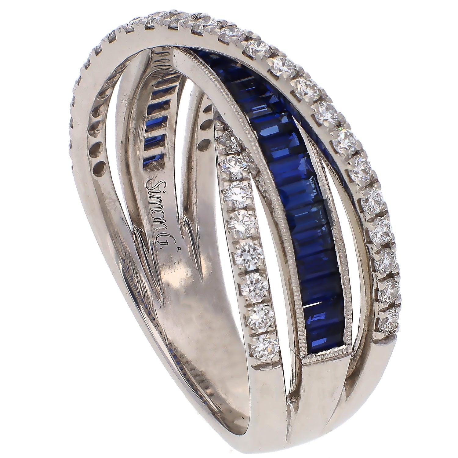 Simon G 18K White Gold Sapphire and Diamond Band