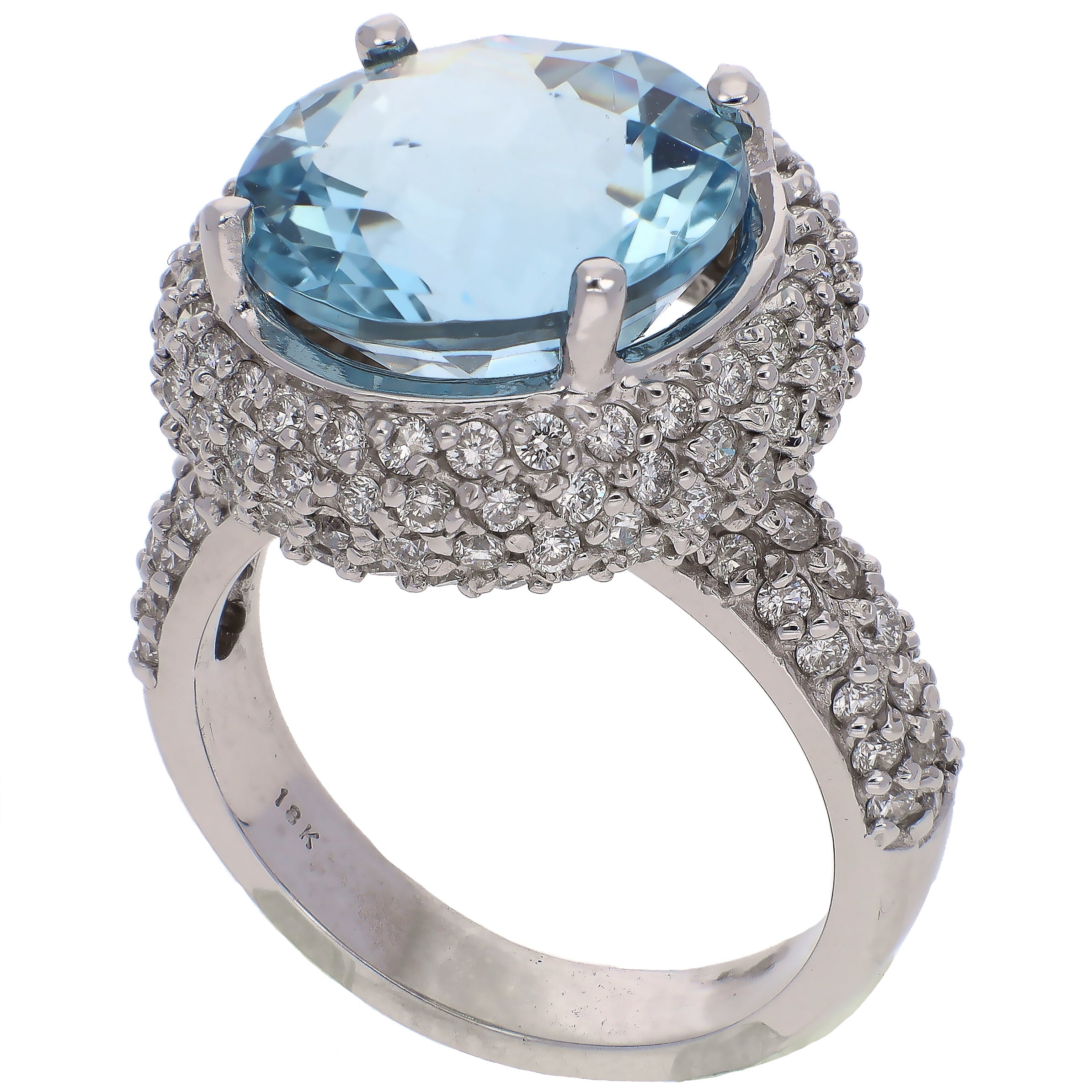 18K White Gold Aquamarine and Diamond Fashion Ring