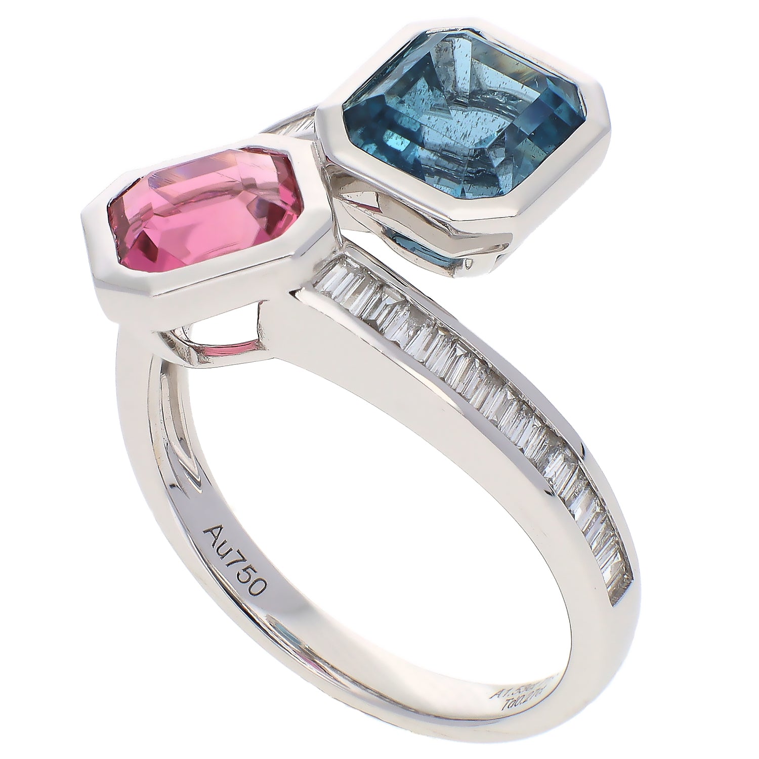 18K White Gold Santa Maria Aqua, Pink Tourmaline and Diamond Bypass Ring