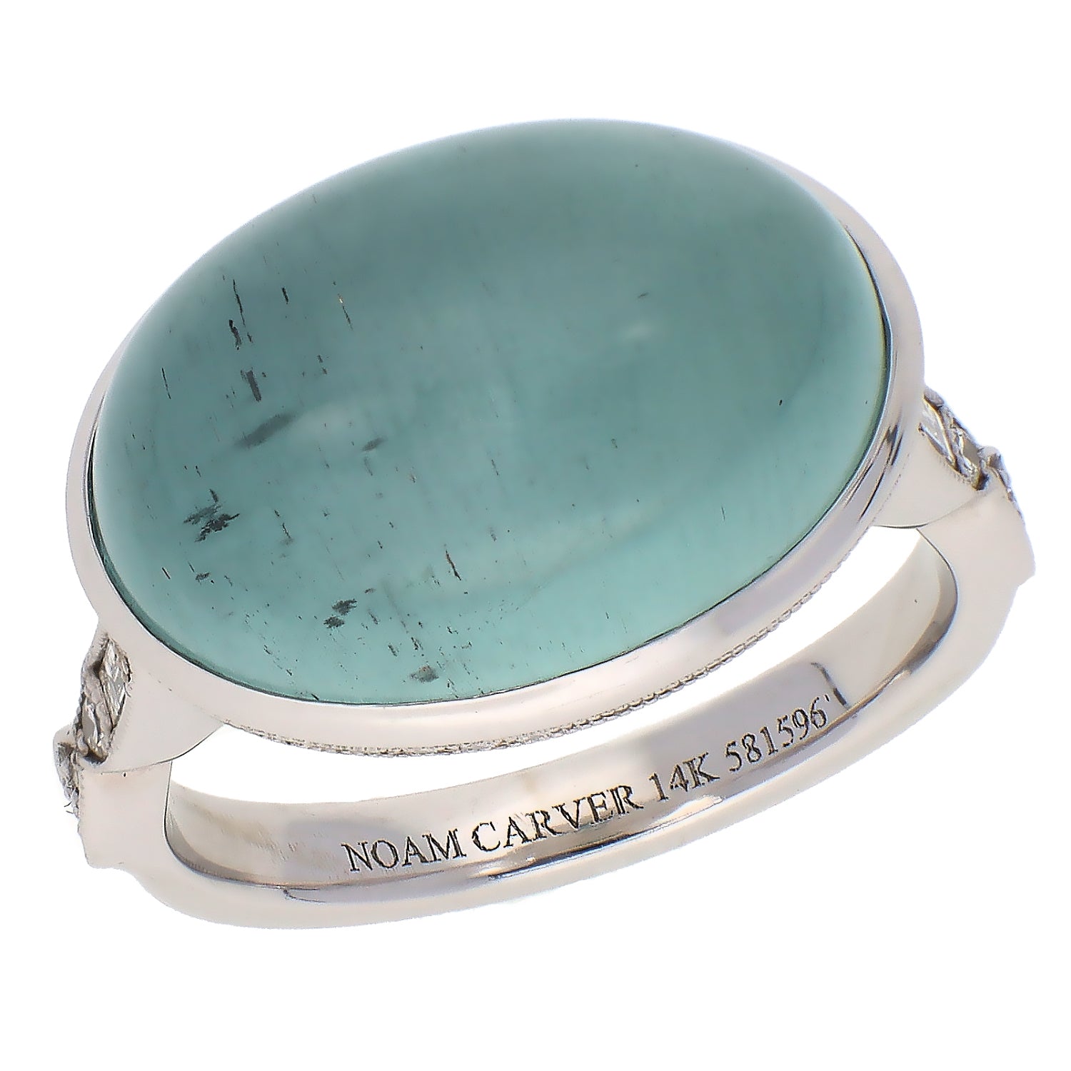 Custom 14K White Gold Aquamarine Cat's Eye Cabochon