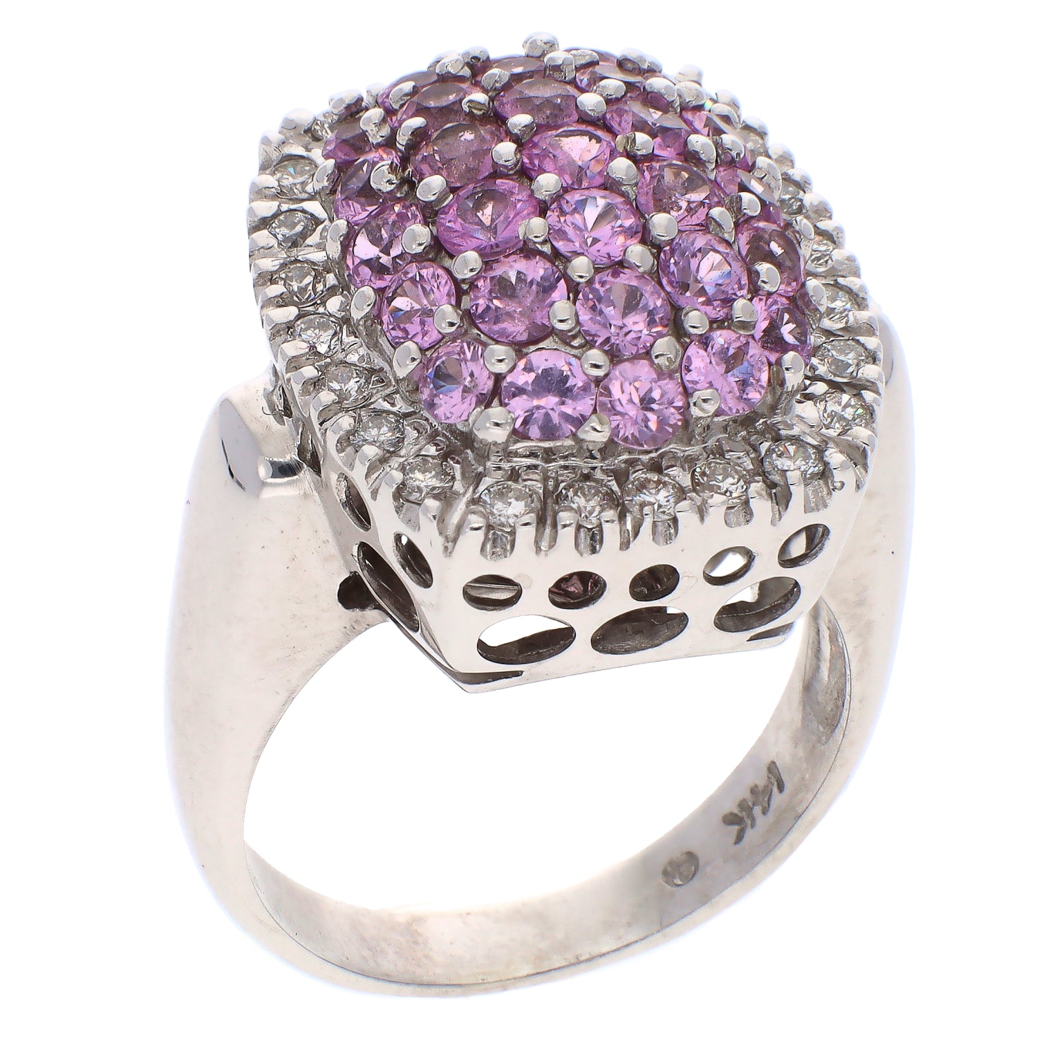 14K White Gold Pavé Set Pink Sapphires and Diamond Ring