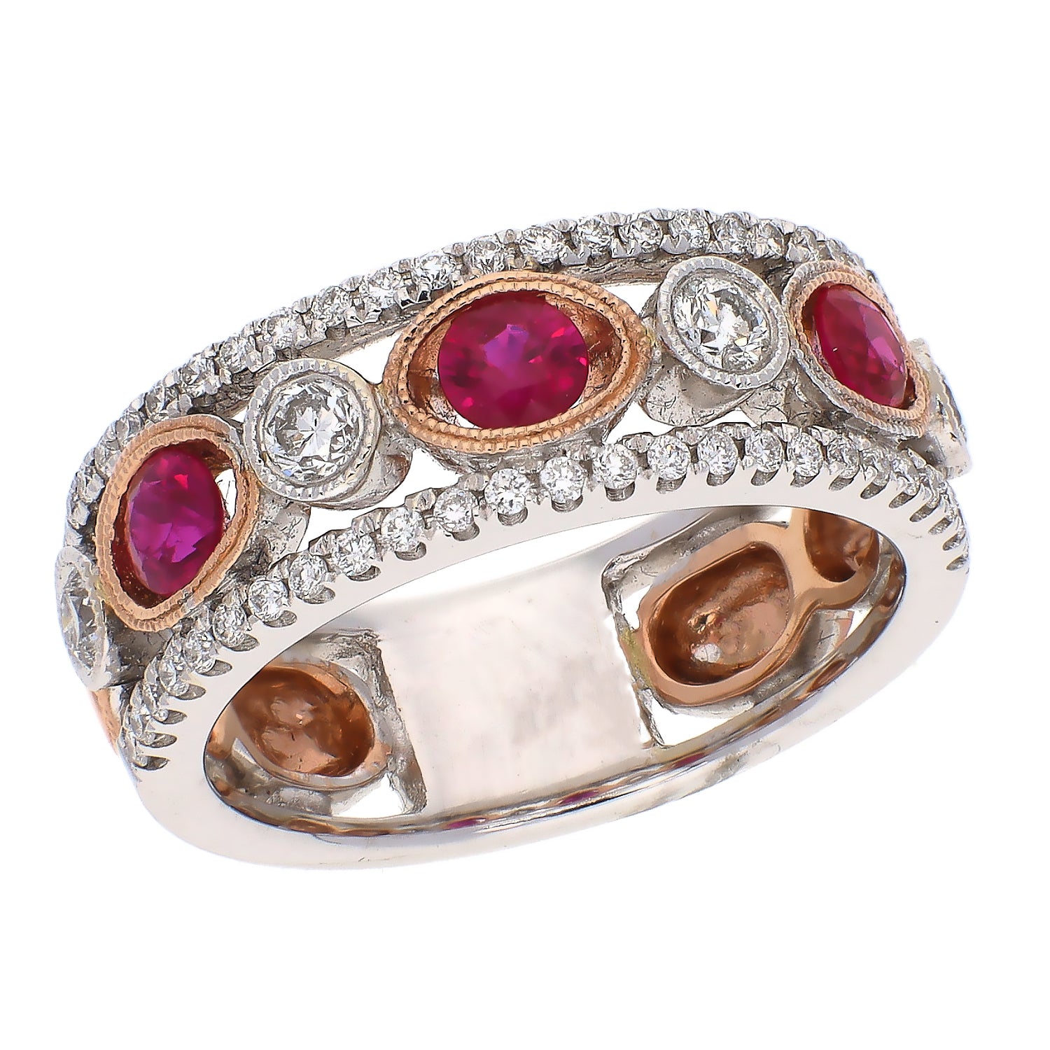 14K White and Rose Gold Ruby and Diamond Ring
