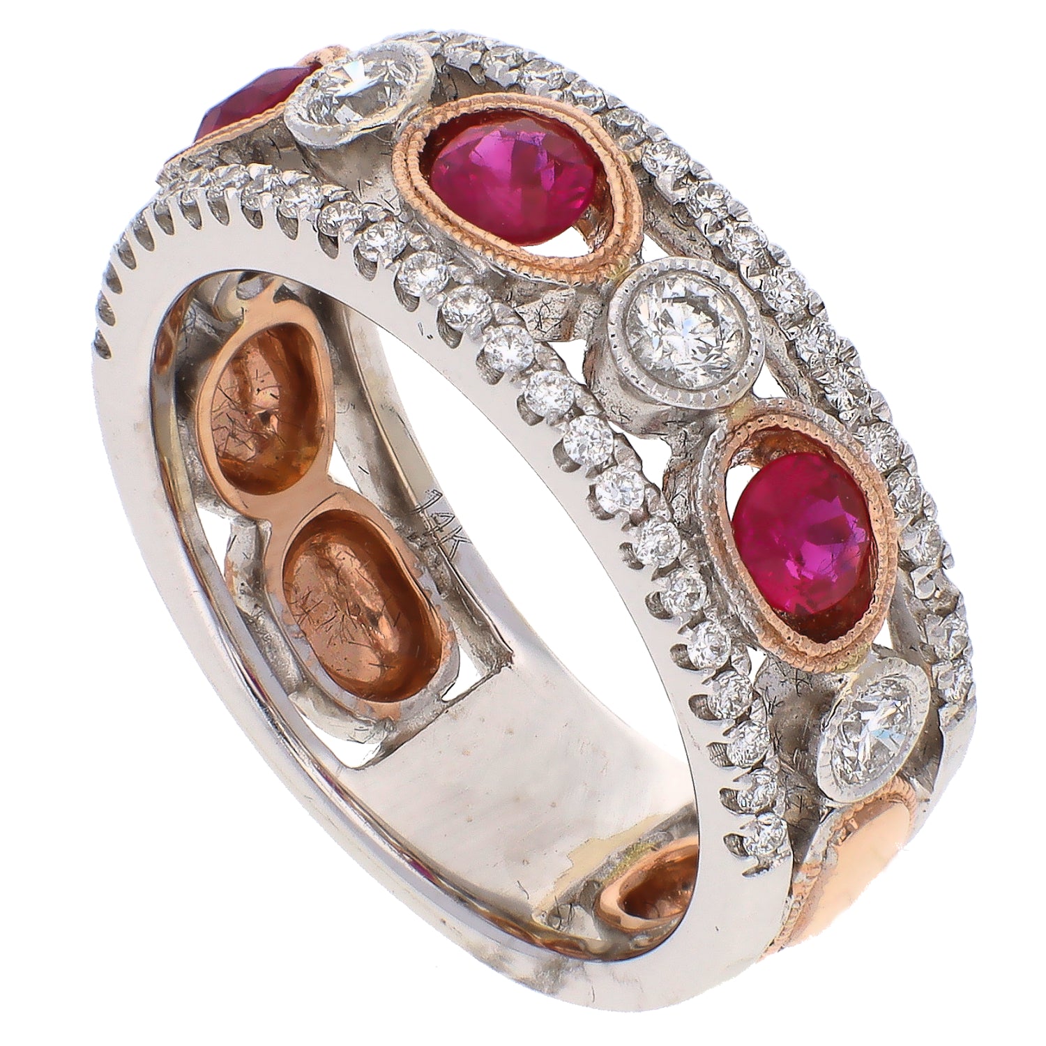 14K White and Rose Gold Ruby and Diamond Ring