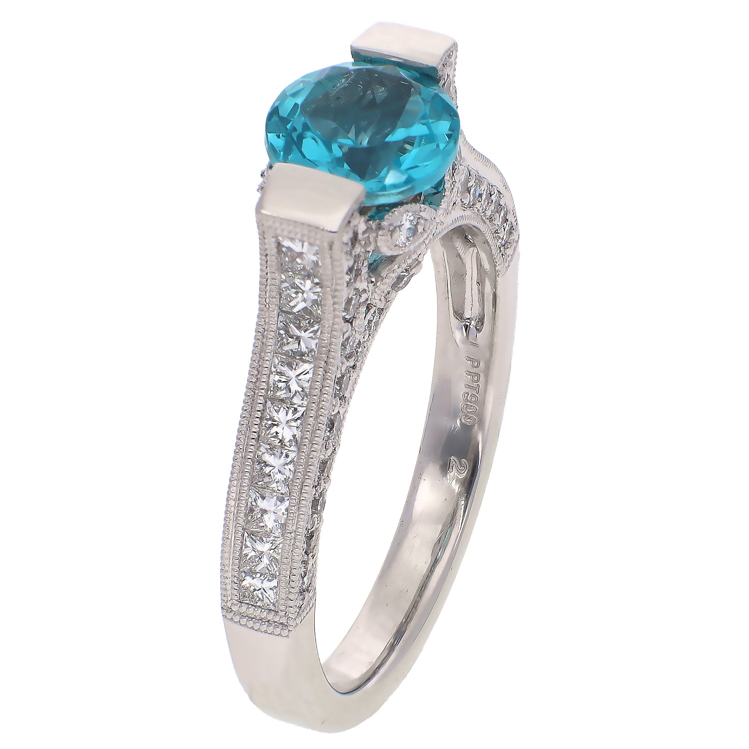 Platinum Round Apatite with Diamond Accent Ring
