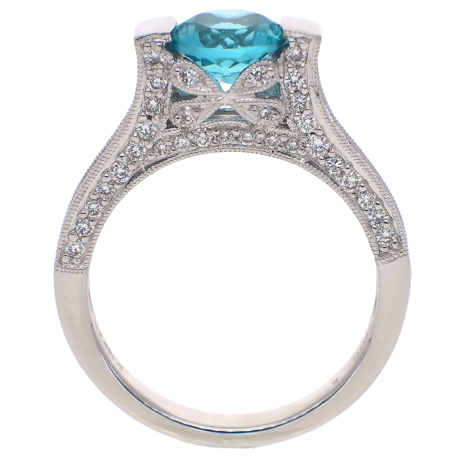 Platinum Round Apatite with Diamond Accent Ring