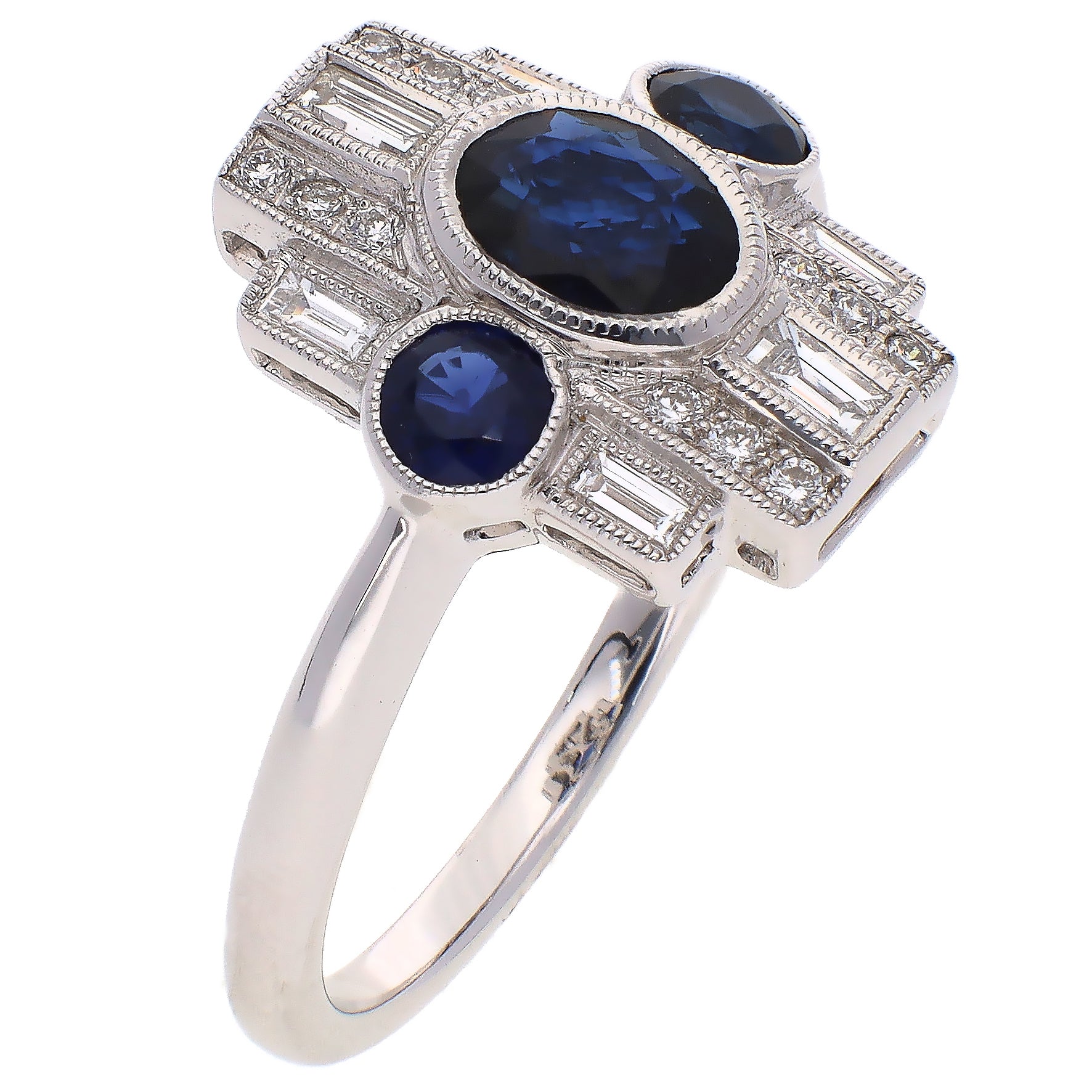 18K White Gold Sapphire and Diamond Vintage Style Ring