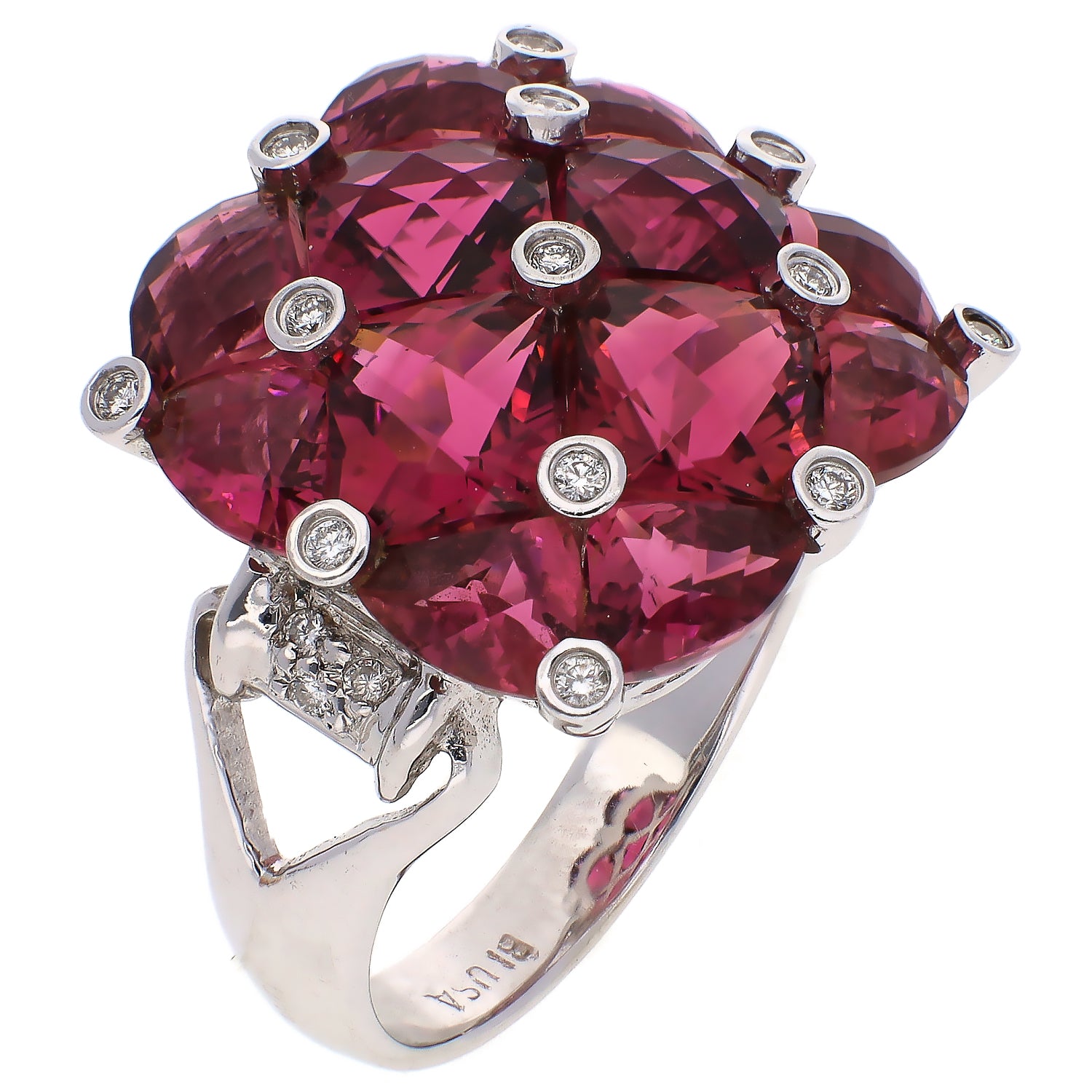 18K White Gold Bellarri Diamond and Rhodolite Garnet Ring