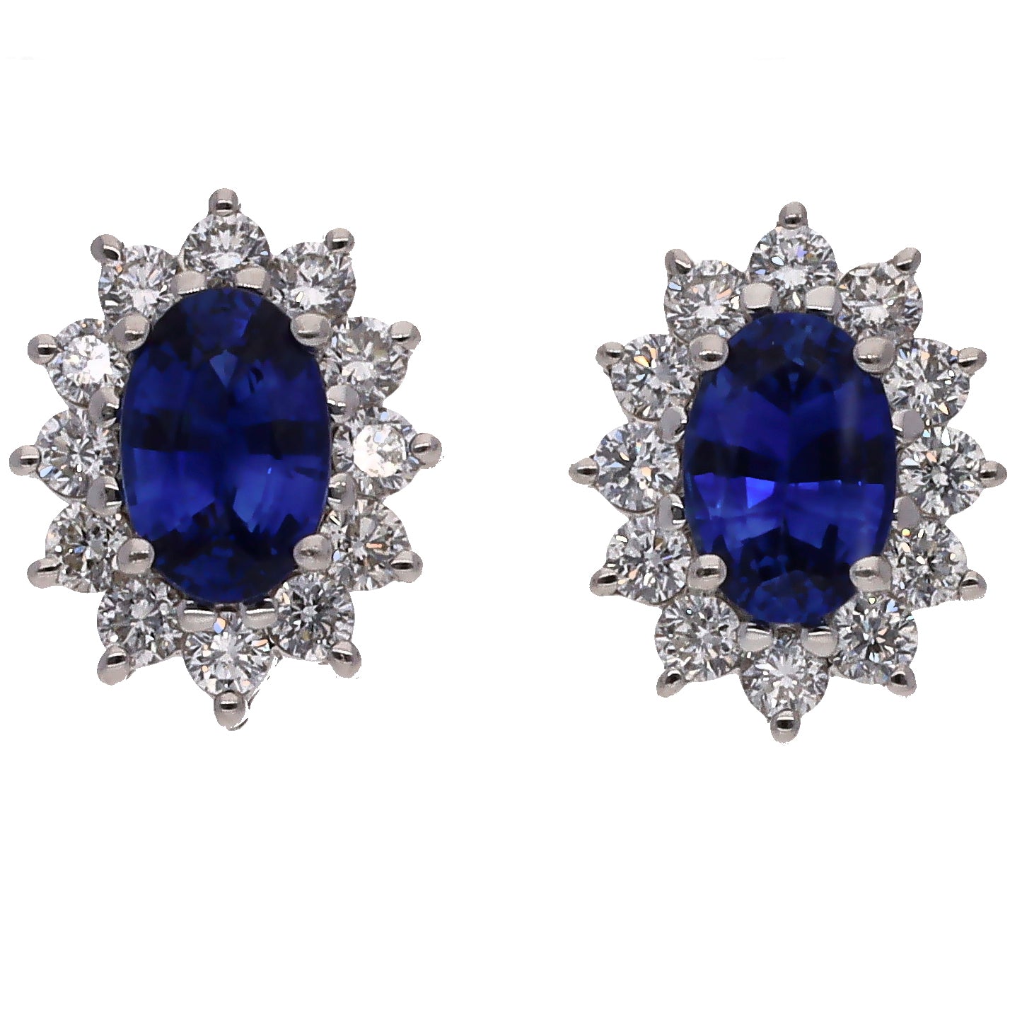 18K White Gold Oval Sapphire & Diamond Stud Earrings