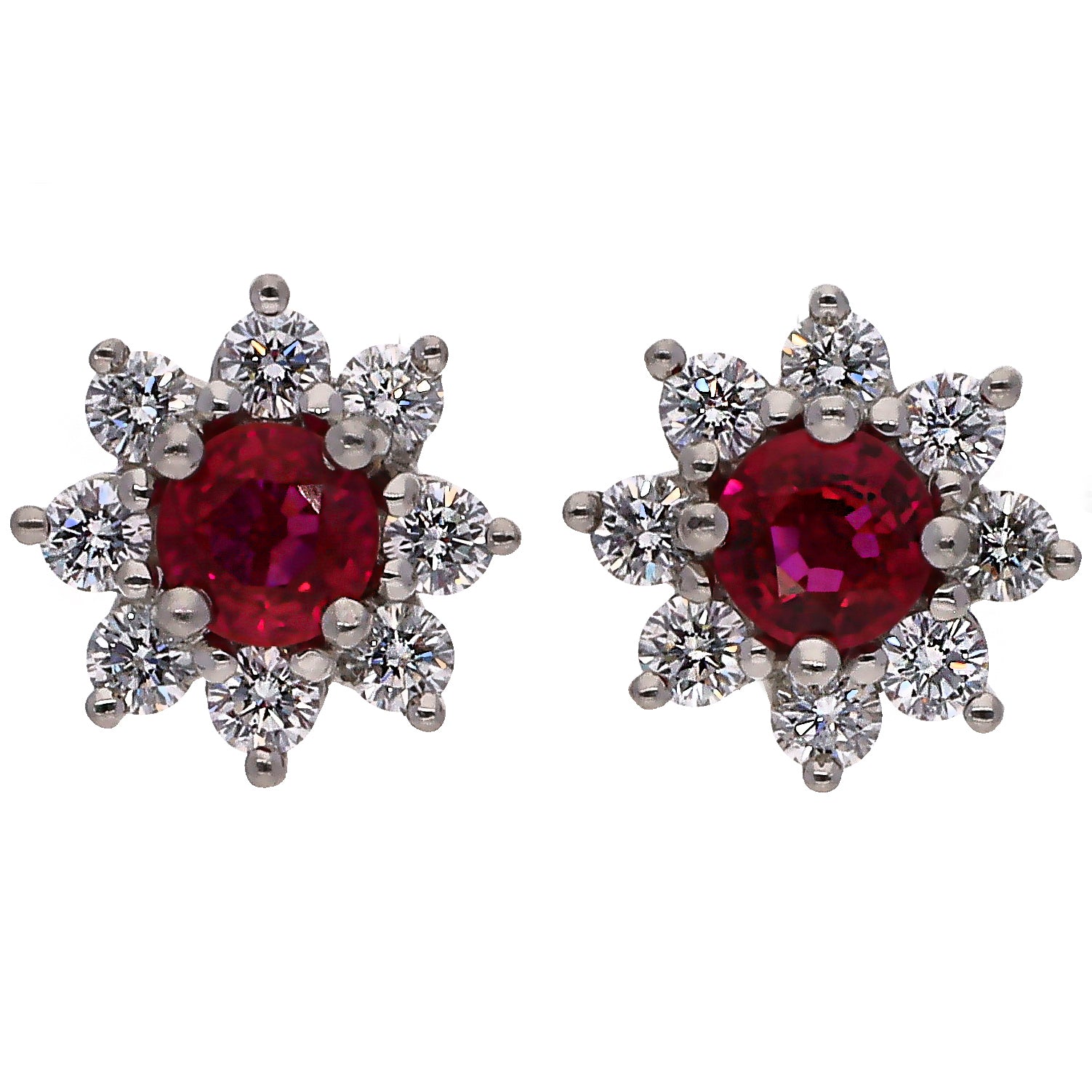 Platinum Ruby and Diamond Star Shaped Stud Earrings