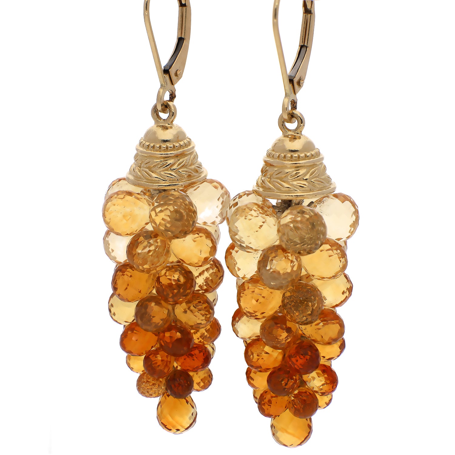 14K Yellow Gold Shades of Citrine "Bunch of Grapes" Custom Design Dangle Earrings