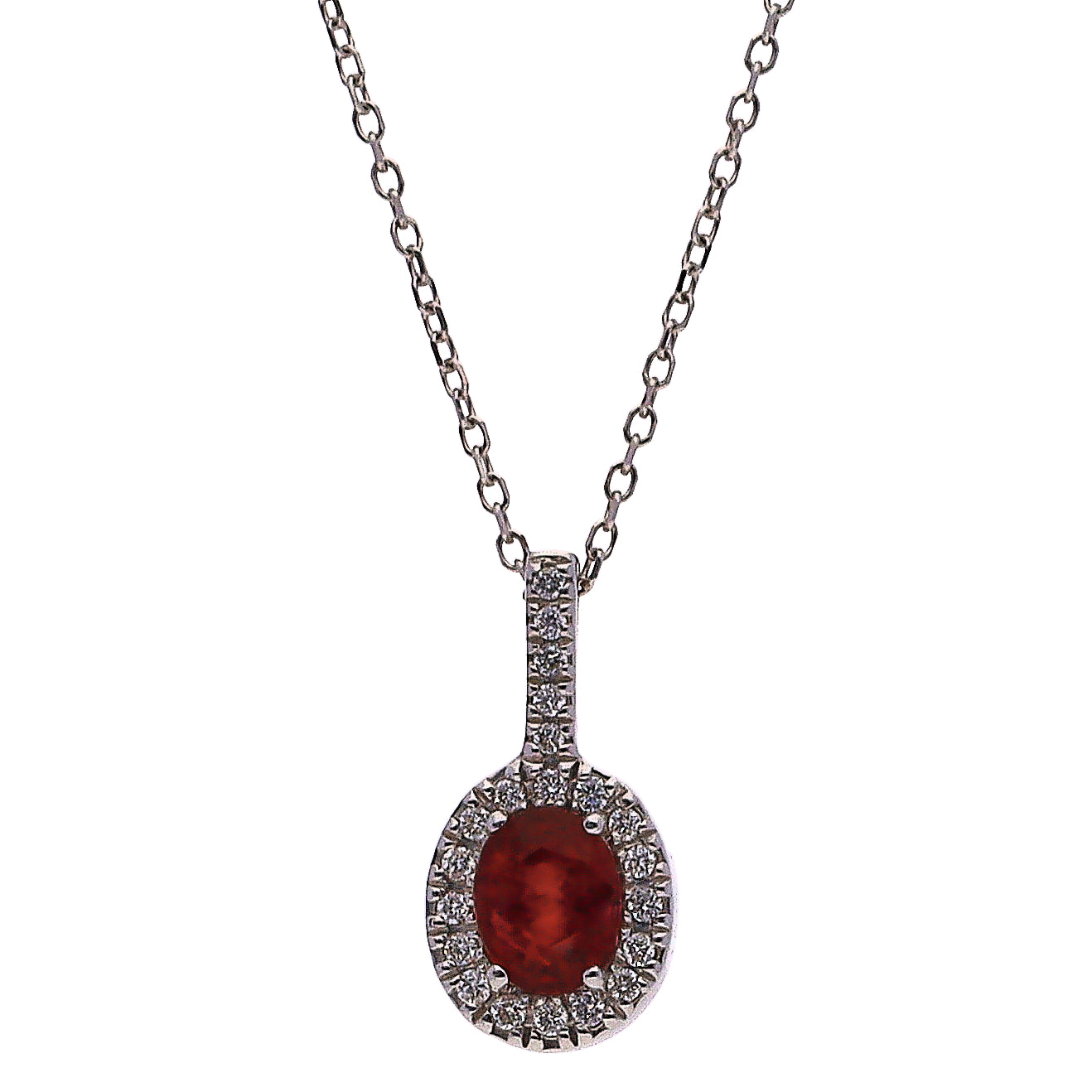 14K White Gold Oval Ruby and Diamond Necklace